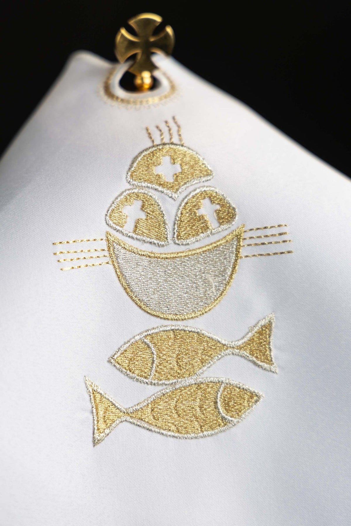 Ciborium Veil Embroidered in Gold with Bread and Fish Motifs