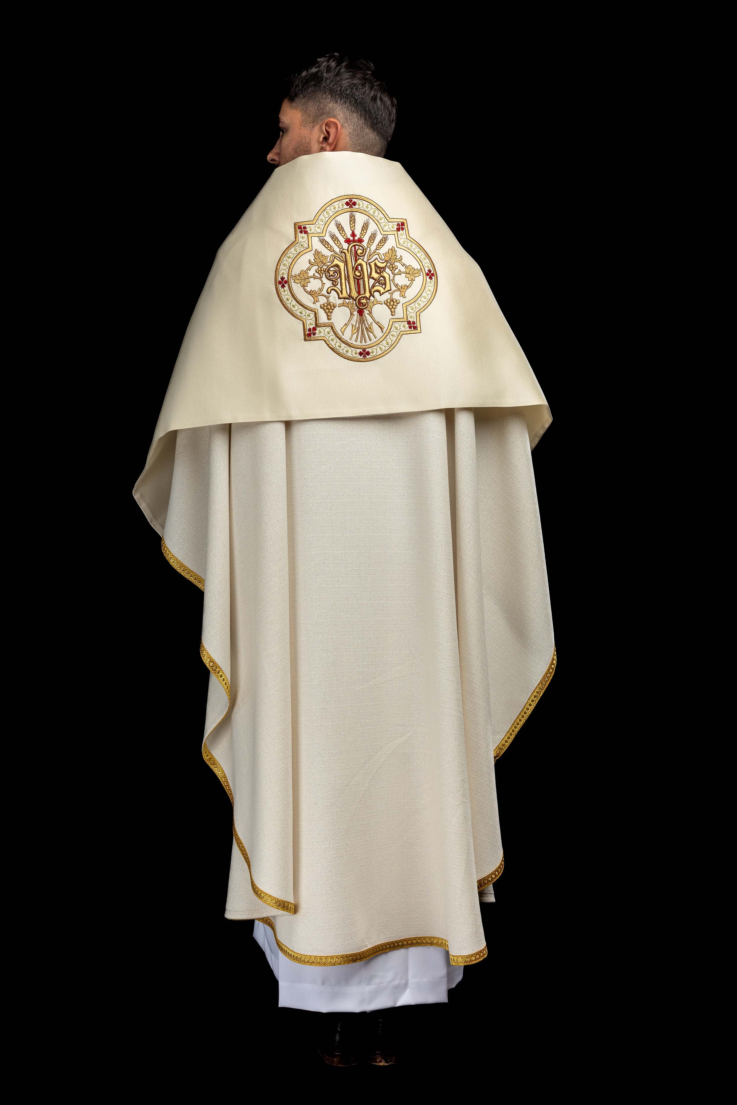 Ecru Humeral Veil with IHS Embroidery