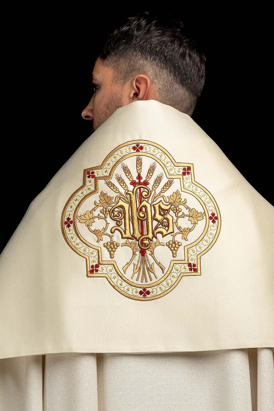 Ecru Humeral Veil with IHS Embroidery