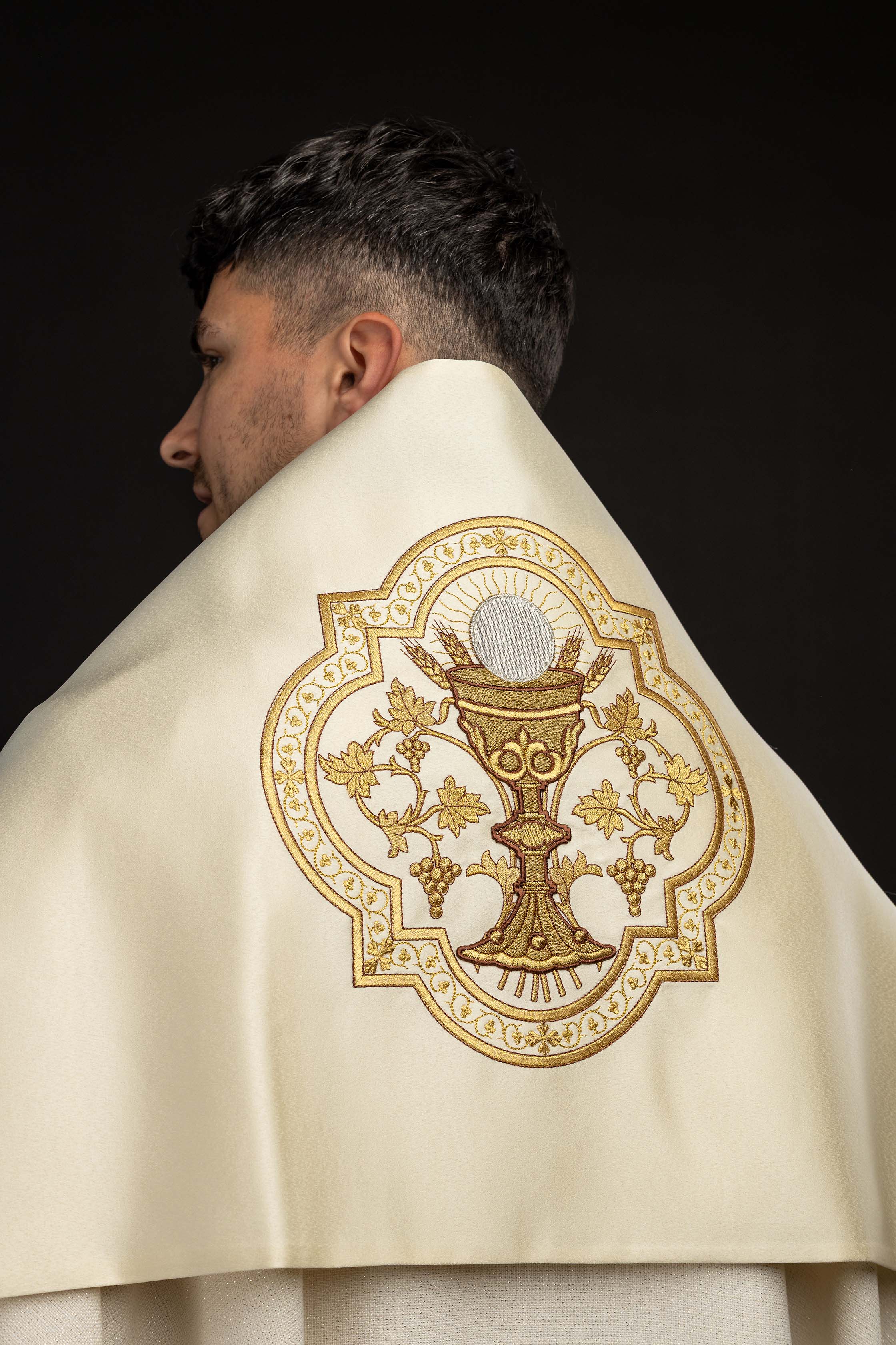 Ecru Humeral Veil with Embroidered Chalice Motif
