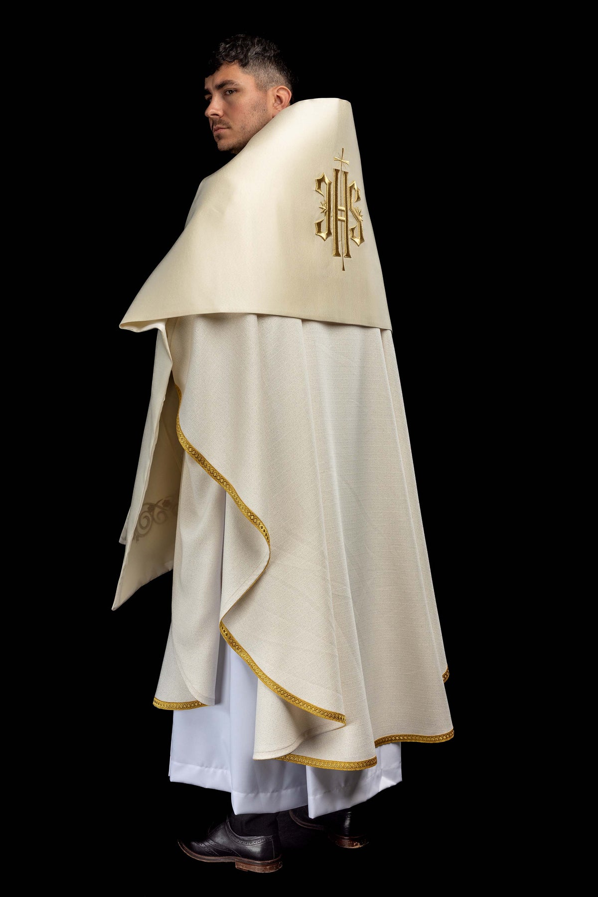 Ecru Humeral Veil with Embroidered IHS Symbol