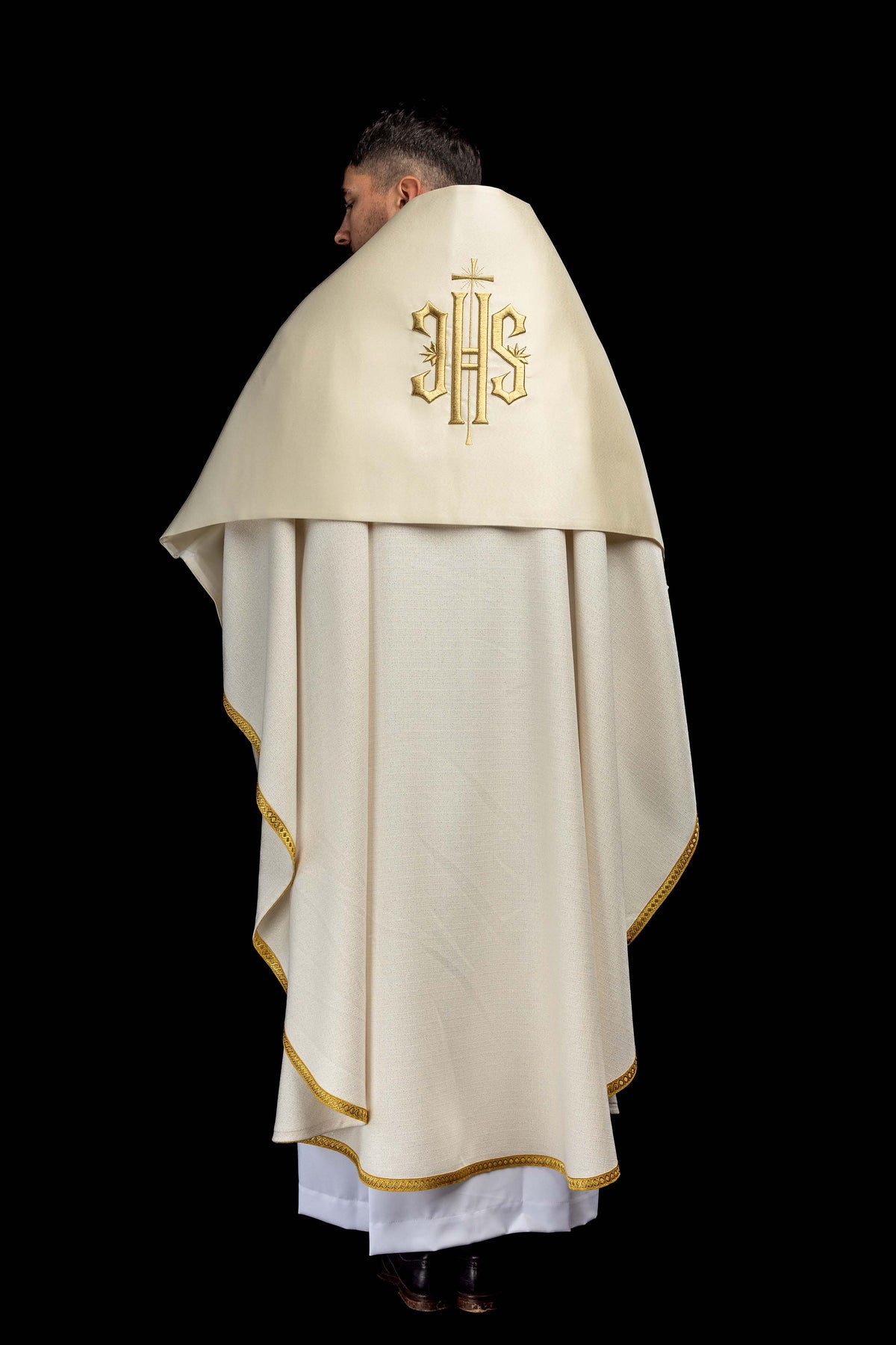 Ecru Humeral Veil with Embroidered IHS Symbol