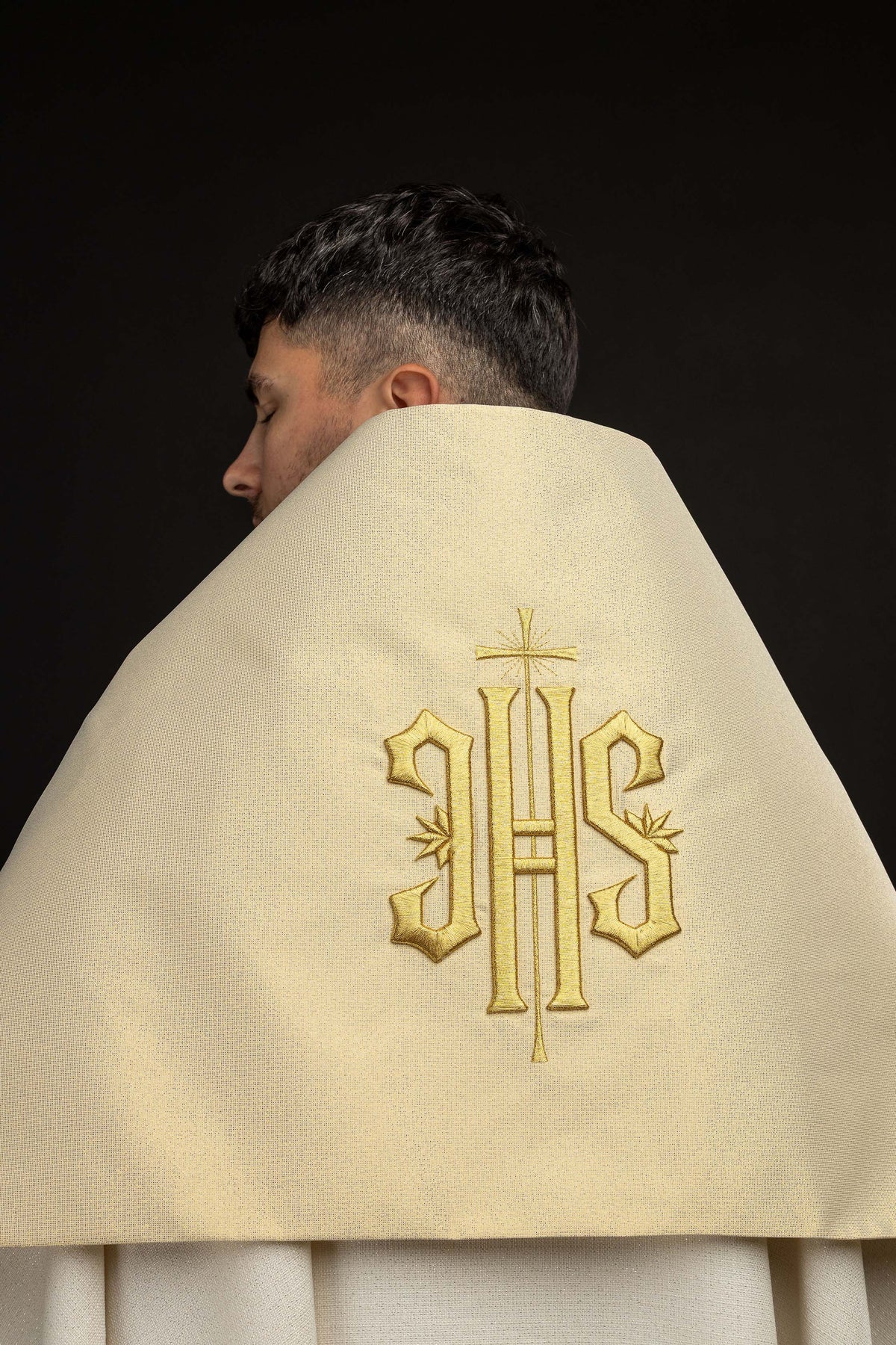 Gold Humeral Veil with Embroidered IHS Symbol