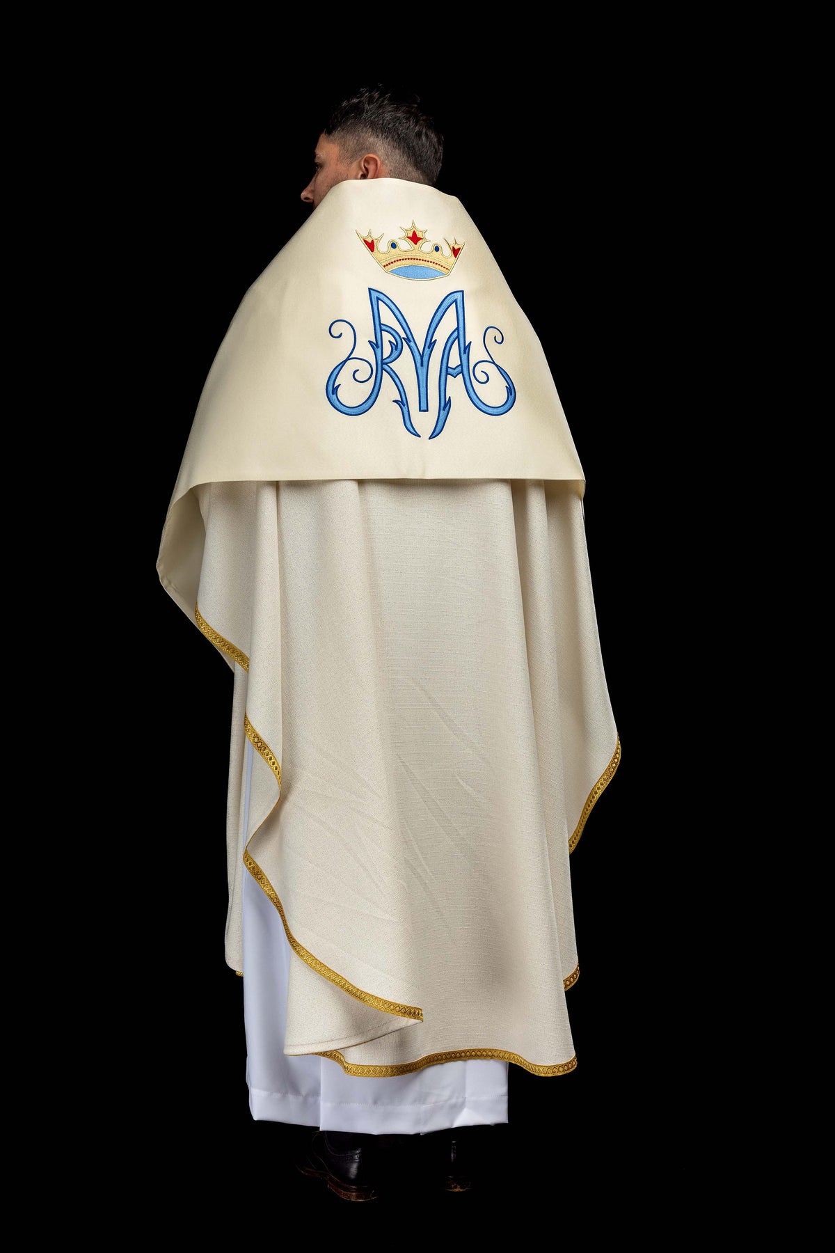 Ecru Humeral Veil with Embroidered Marian Symbol
