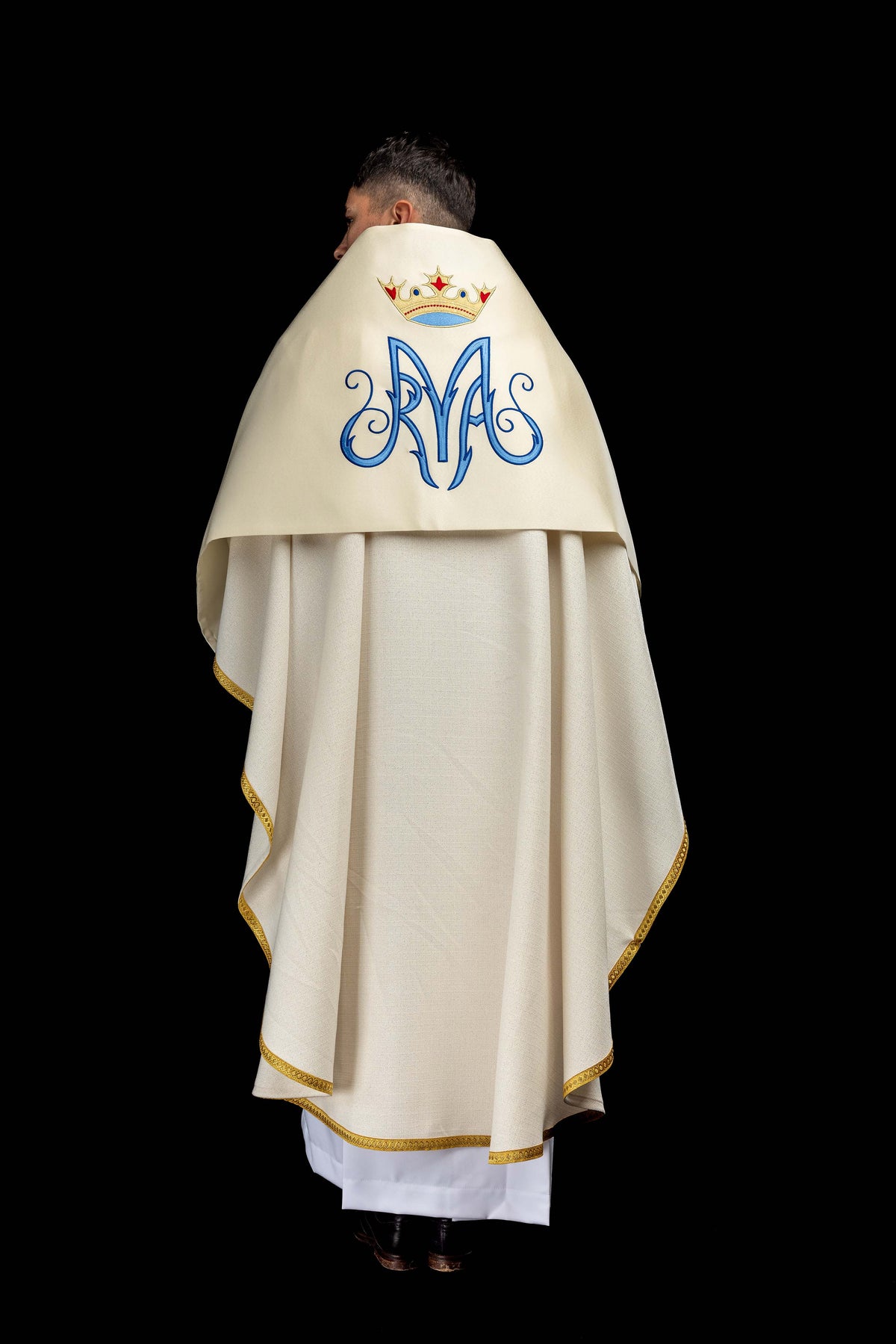 Ecru Humeral Veil with Embroidered Marian Symbol