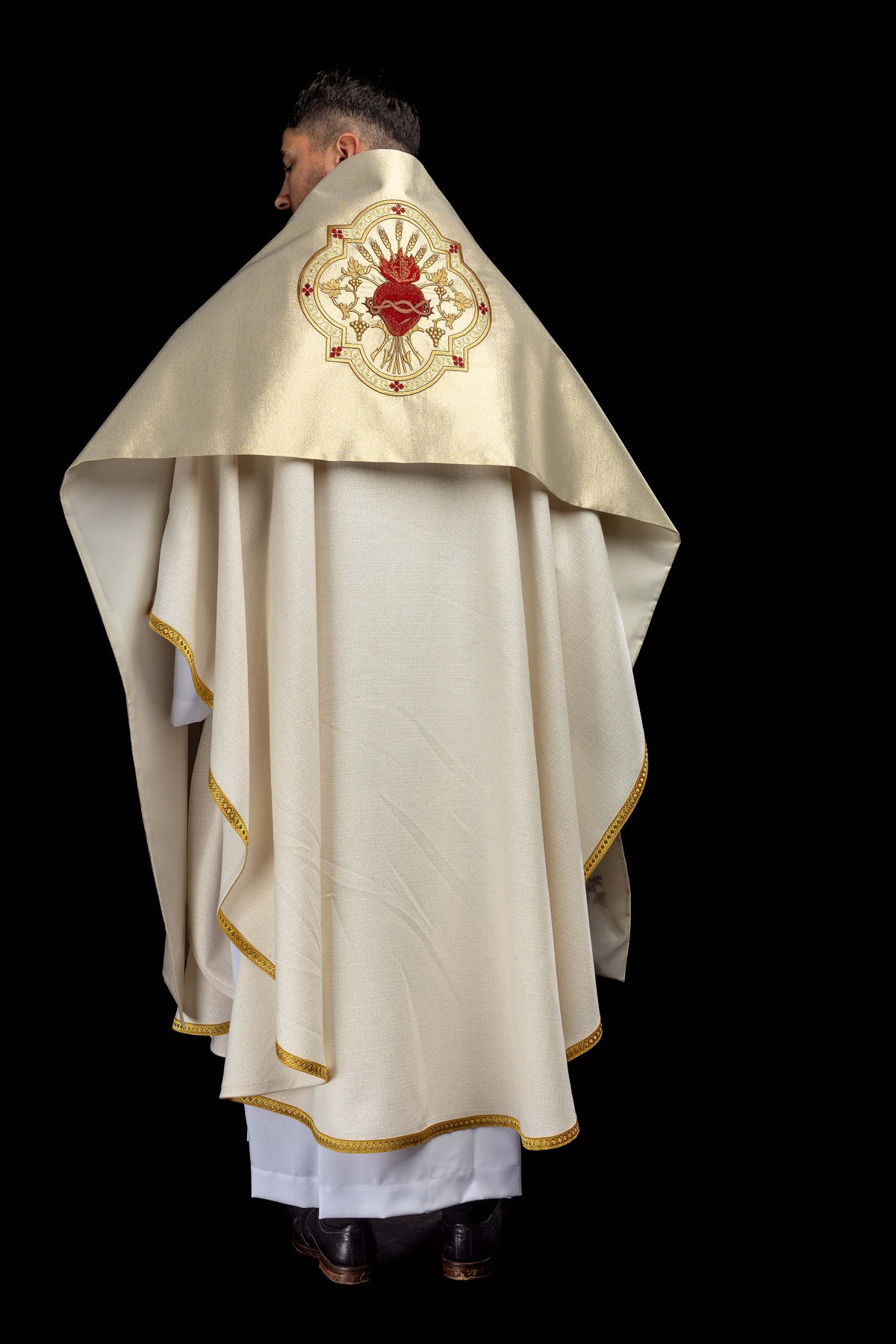 Gold Humeral Veil with Embroidered Sacred Heart of Jesus