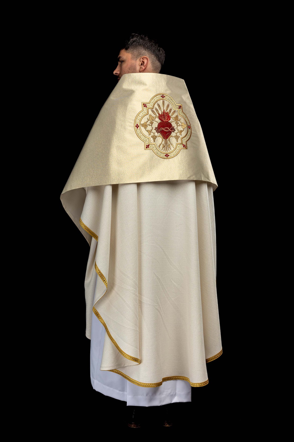 Gold Humeral Veil with Embroidered Sacred Heart of Jesus