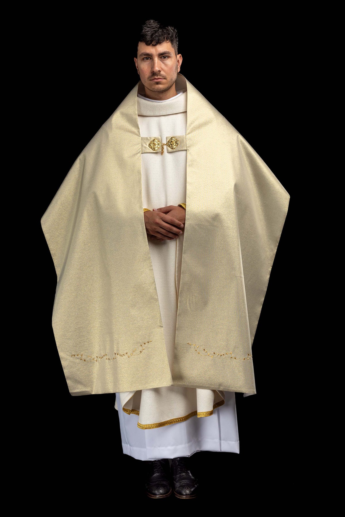 Gold Humeral Veil with Embroidered Cross Motif