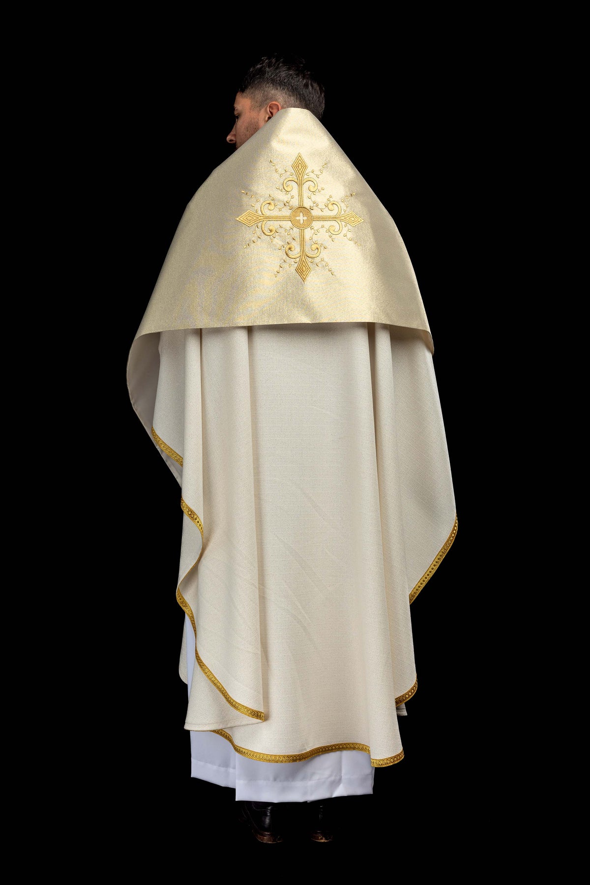 Gold Humeral Veil with Embroidered Cross Motif