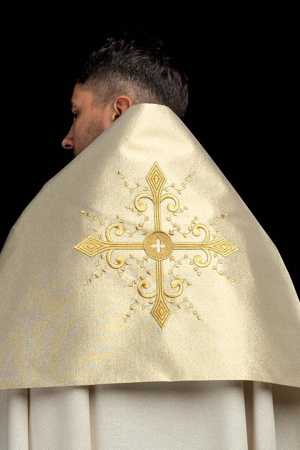 Gold Humeral Veil with Embroidered Cross Motif