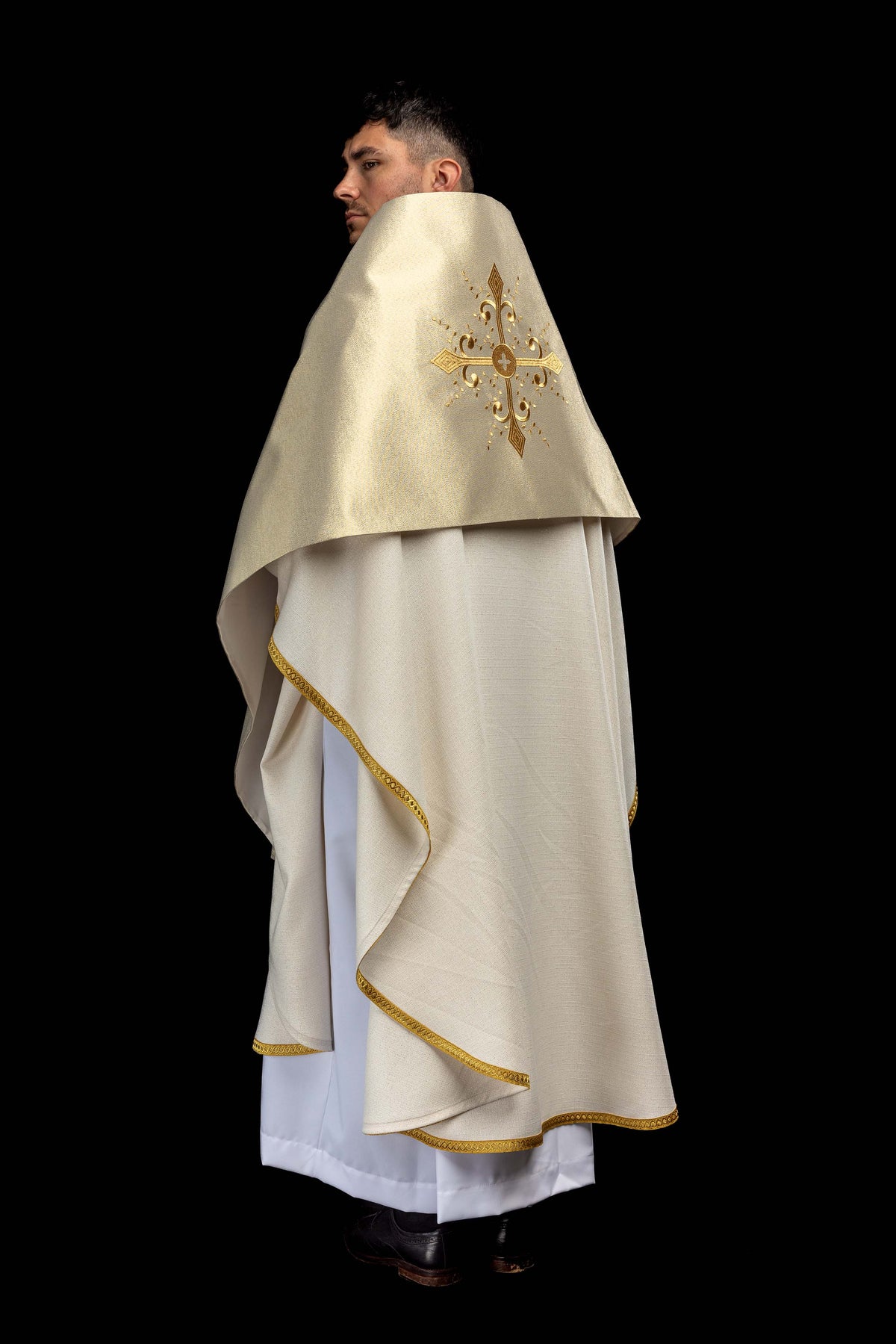 Gold Humeral Veil with Embroidered Cross Motif