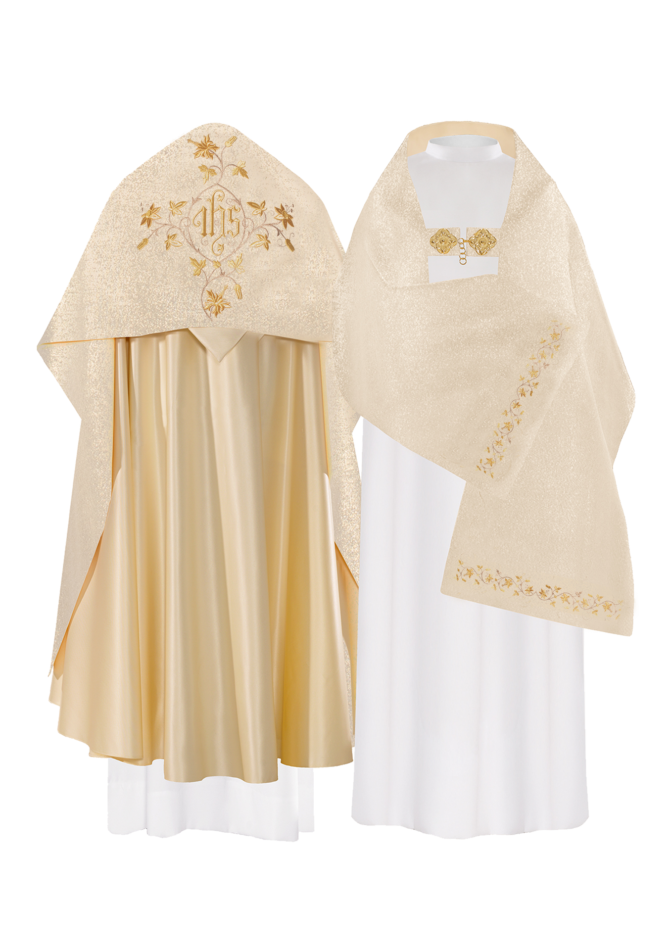 Gold Humeral Veil Embroidered with the IHS Monogram and a Floral Motif