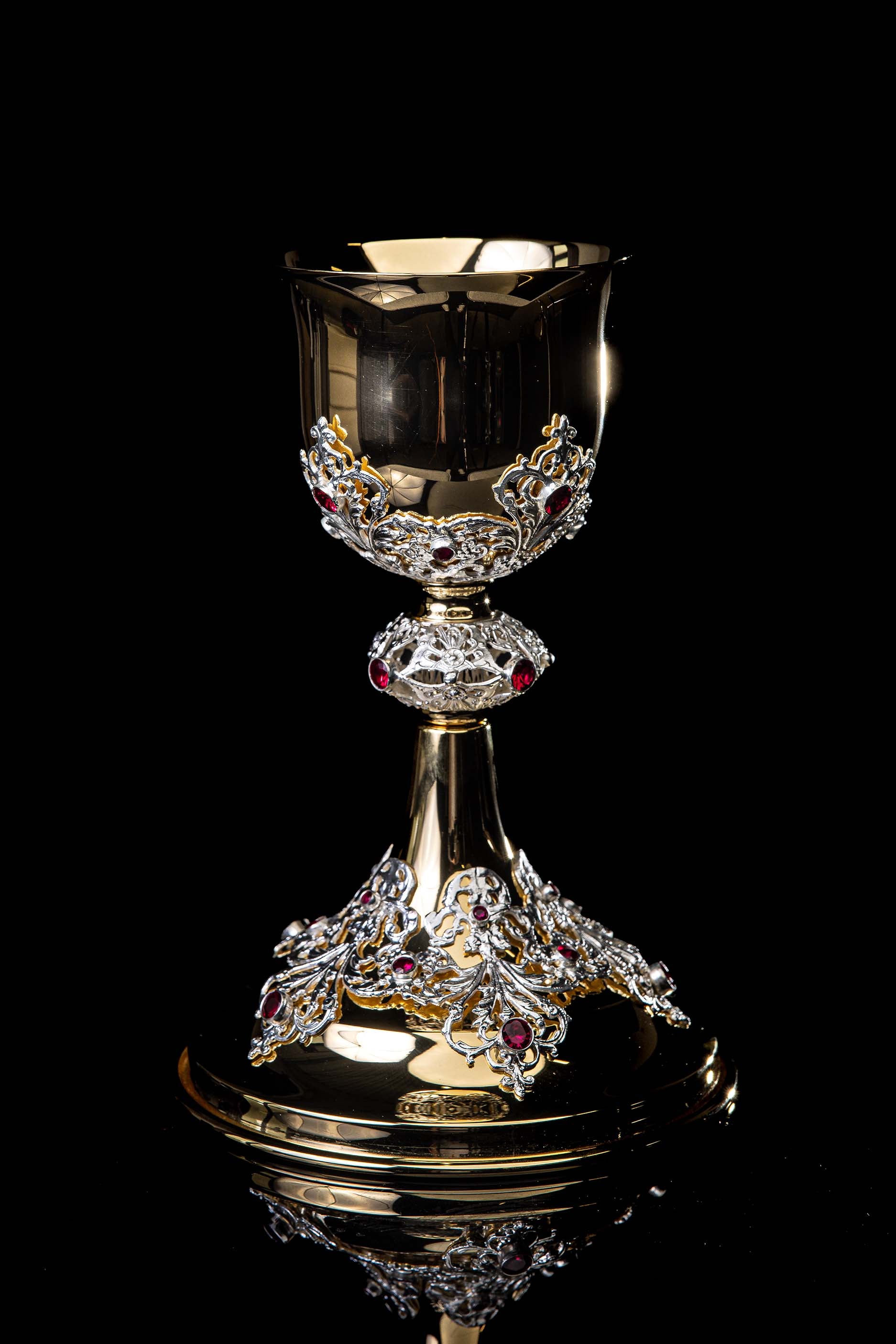 Handcrafted gilded chalice decorated with rubies
