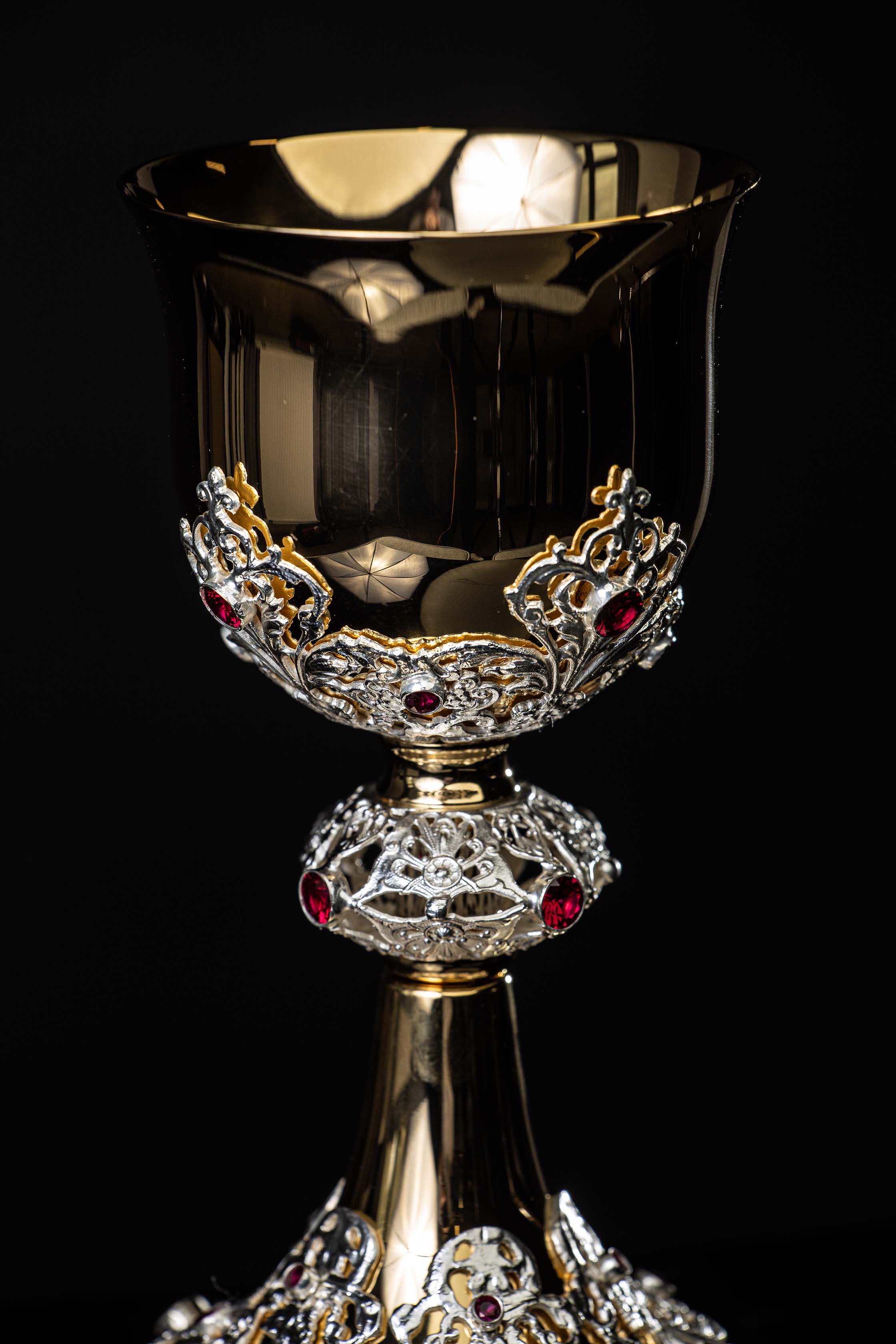 Handcrafted gilded chalice decorated with rubies