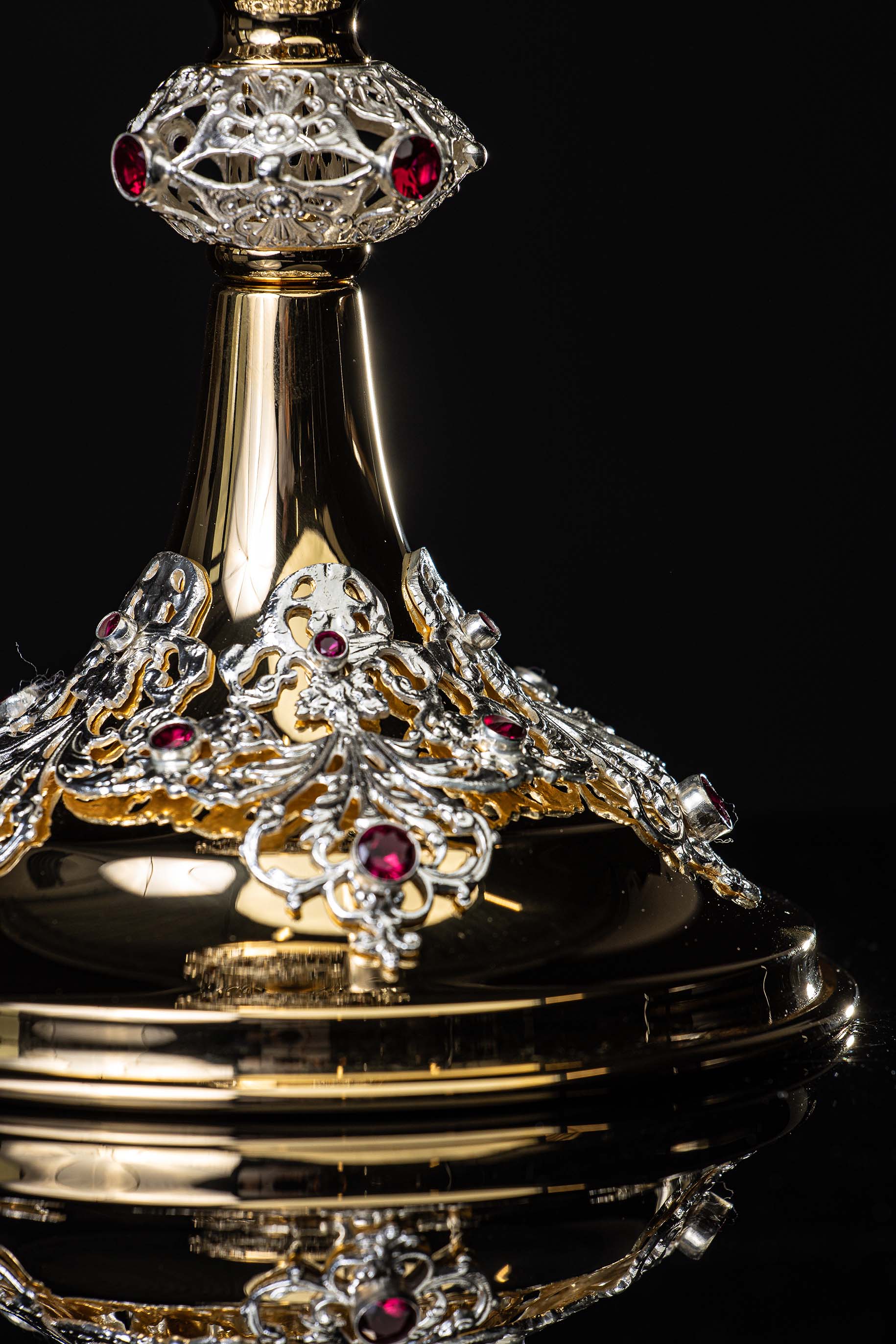 Handcrafted gilded chalice decorated with rubies