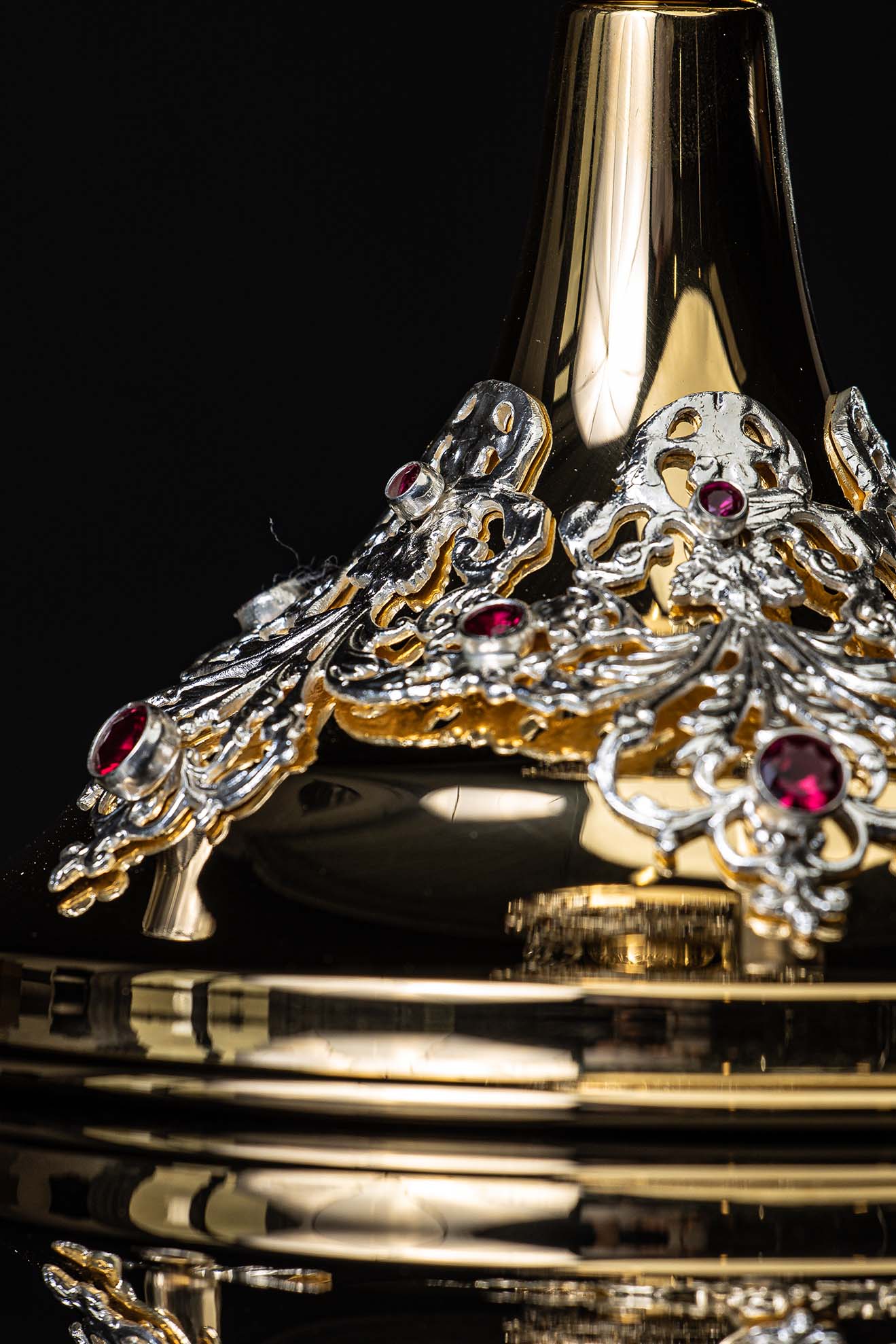 Handcrafted gilded chalice decorated with rubies