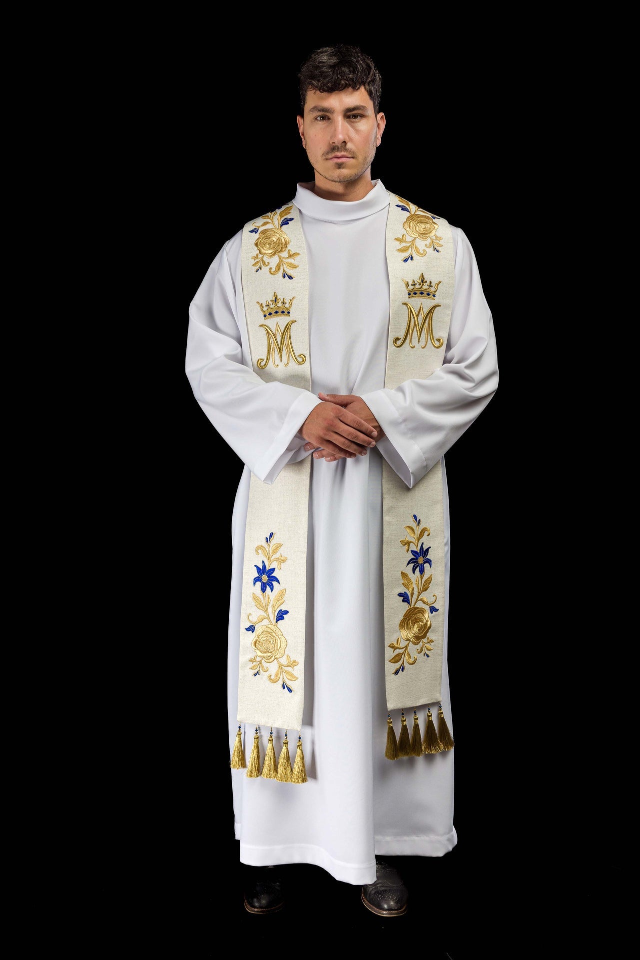 Stuła haftowana z symbolem Maryjnym - CHASUBLES.COM
