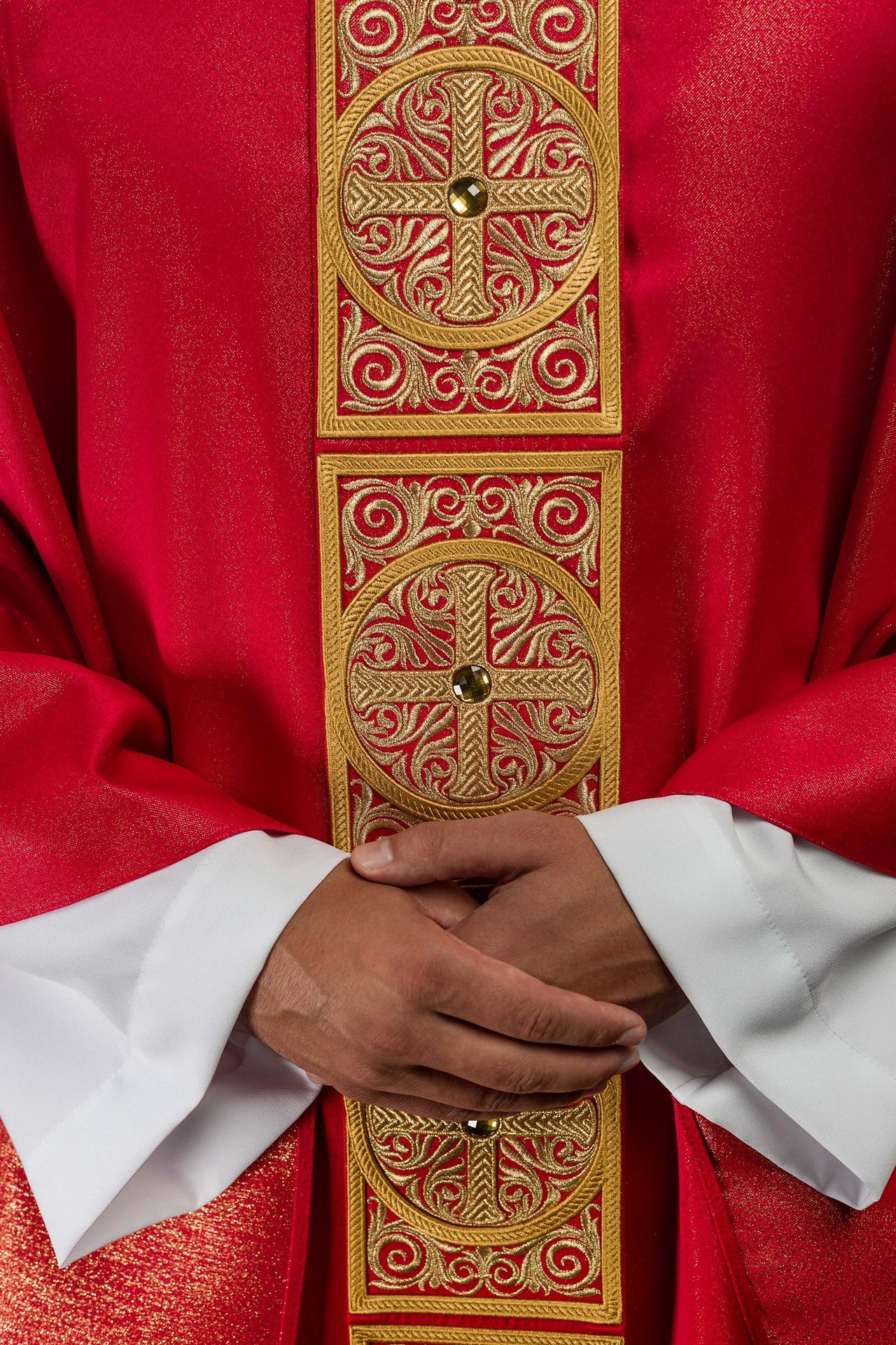Red Chasuble Richly Embroidered and Decorated with Stones