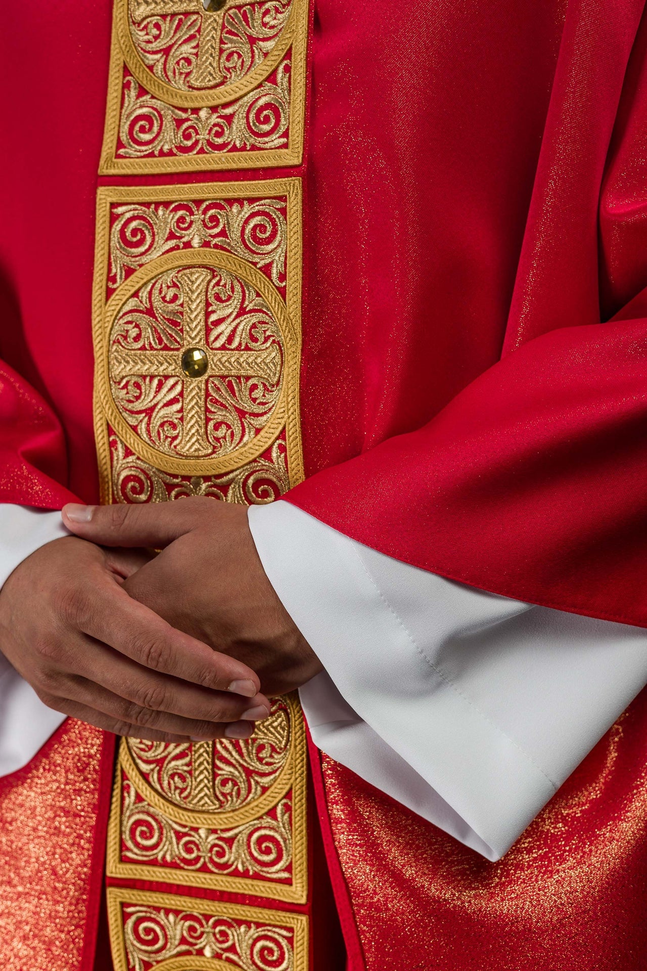 Red Chasuble Richly Embroidered and Decorated with Stones