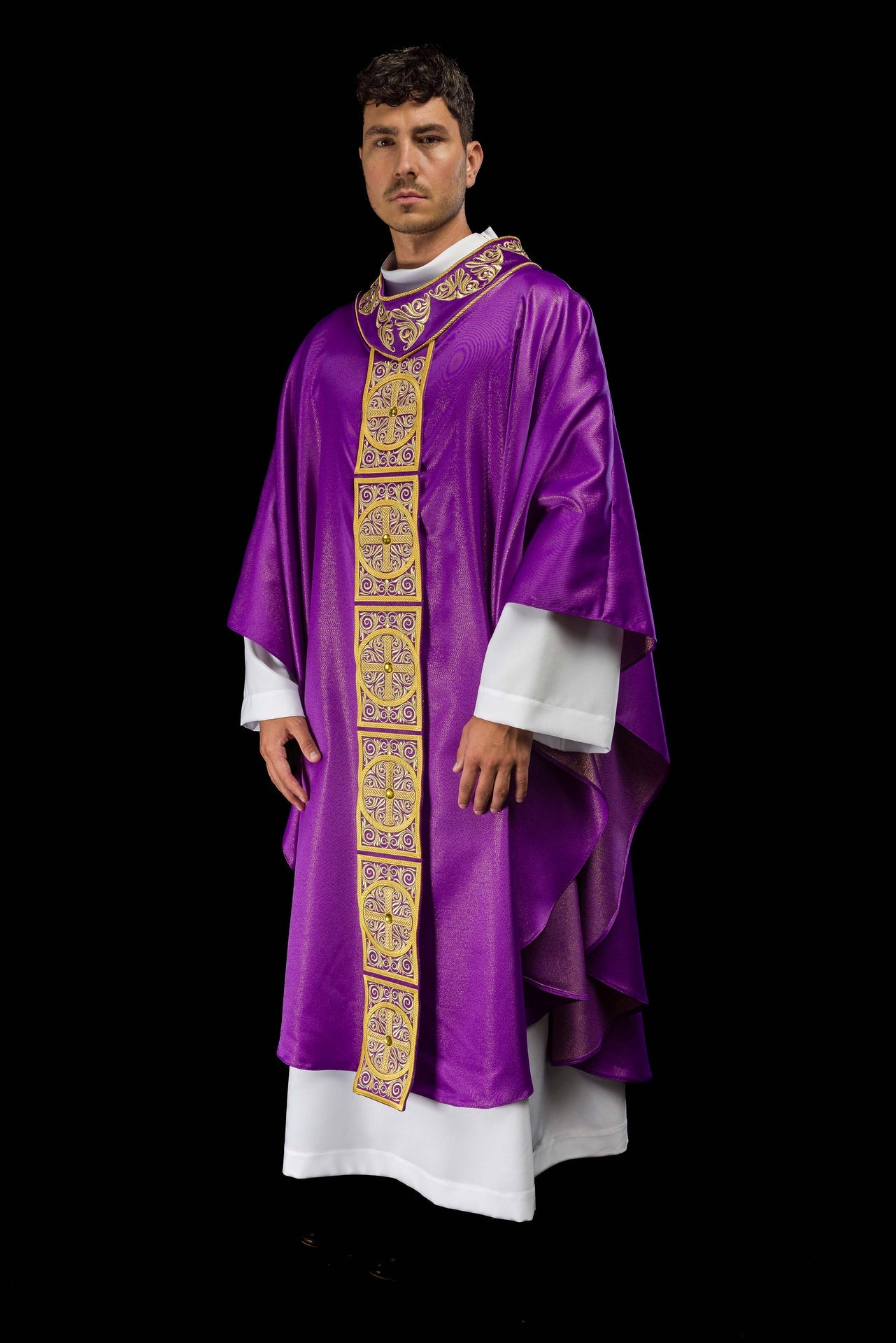 Purple Chasuble Richly Embroidered and Decorated with Stones