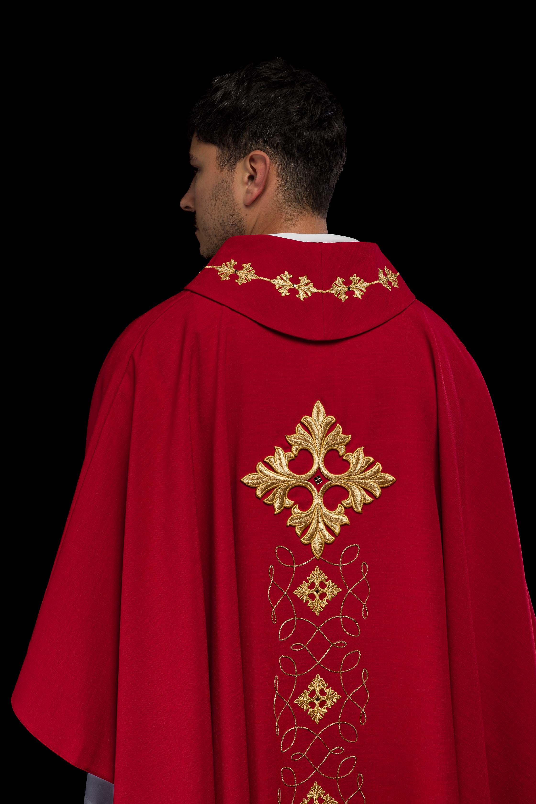 Chasuble embroidered with cord and stones - CHASUBLES.COM