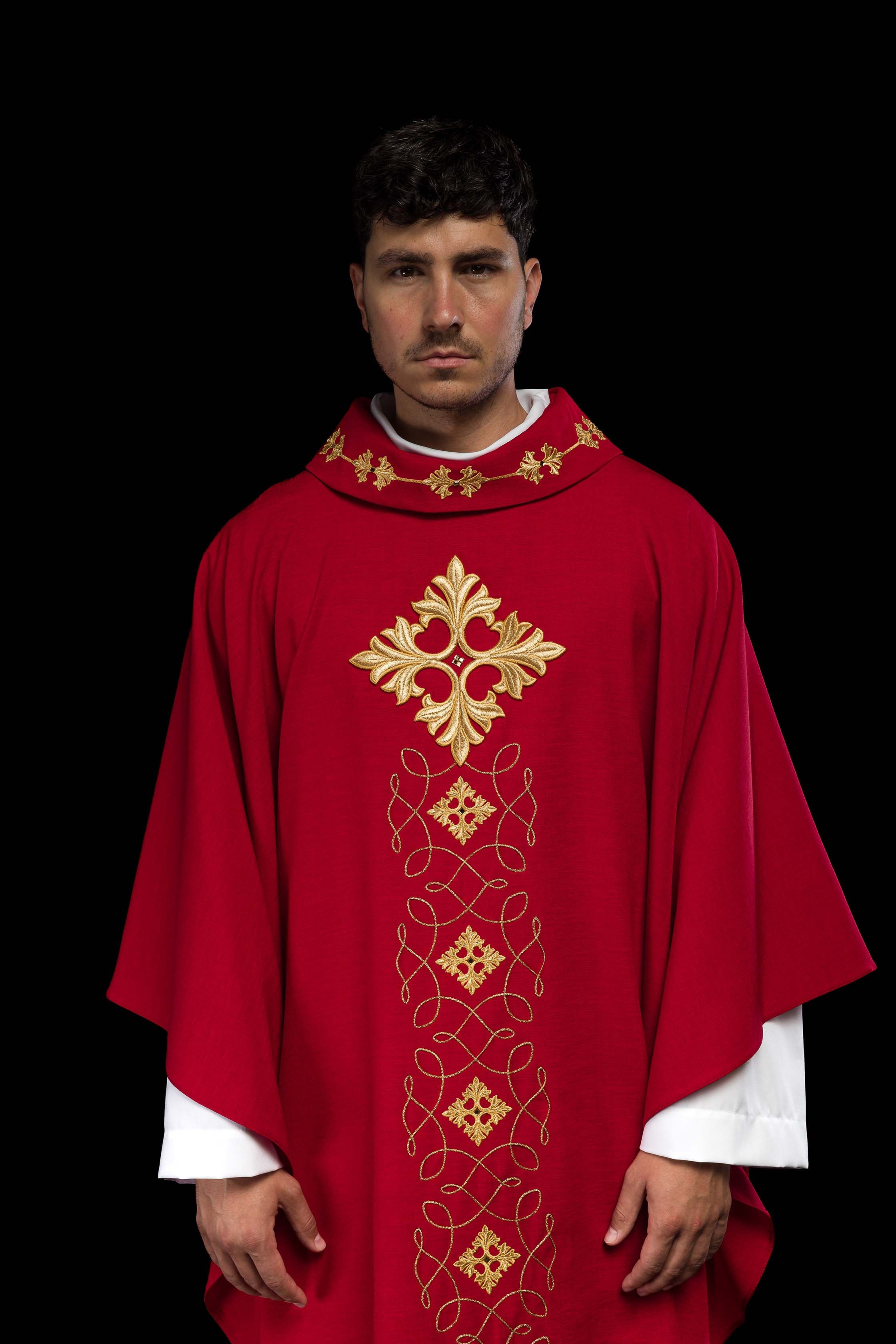 Chasuble embroidered with cord and stones - CHASUBLES.COM