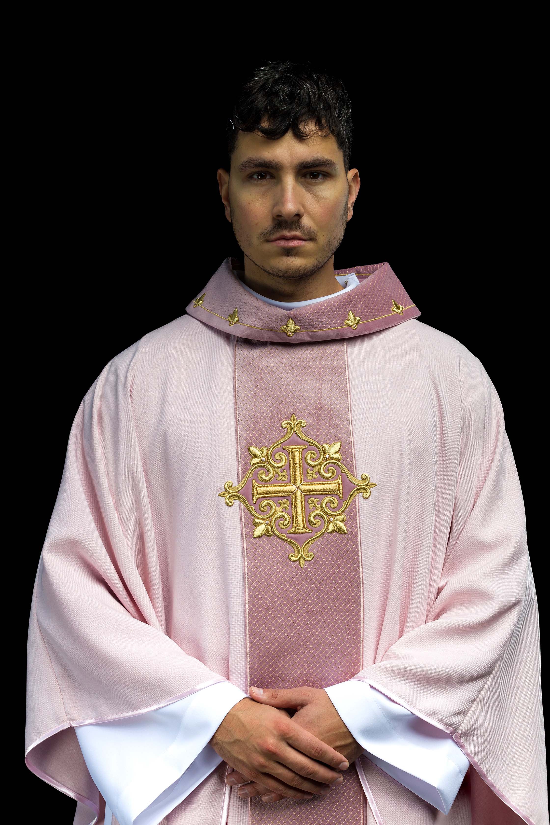 Pink Chasuble with Embroidered Cross Symbol