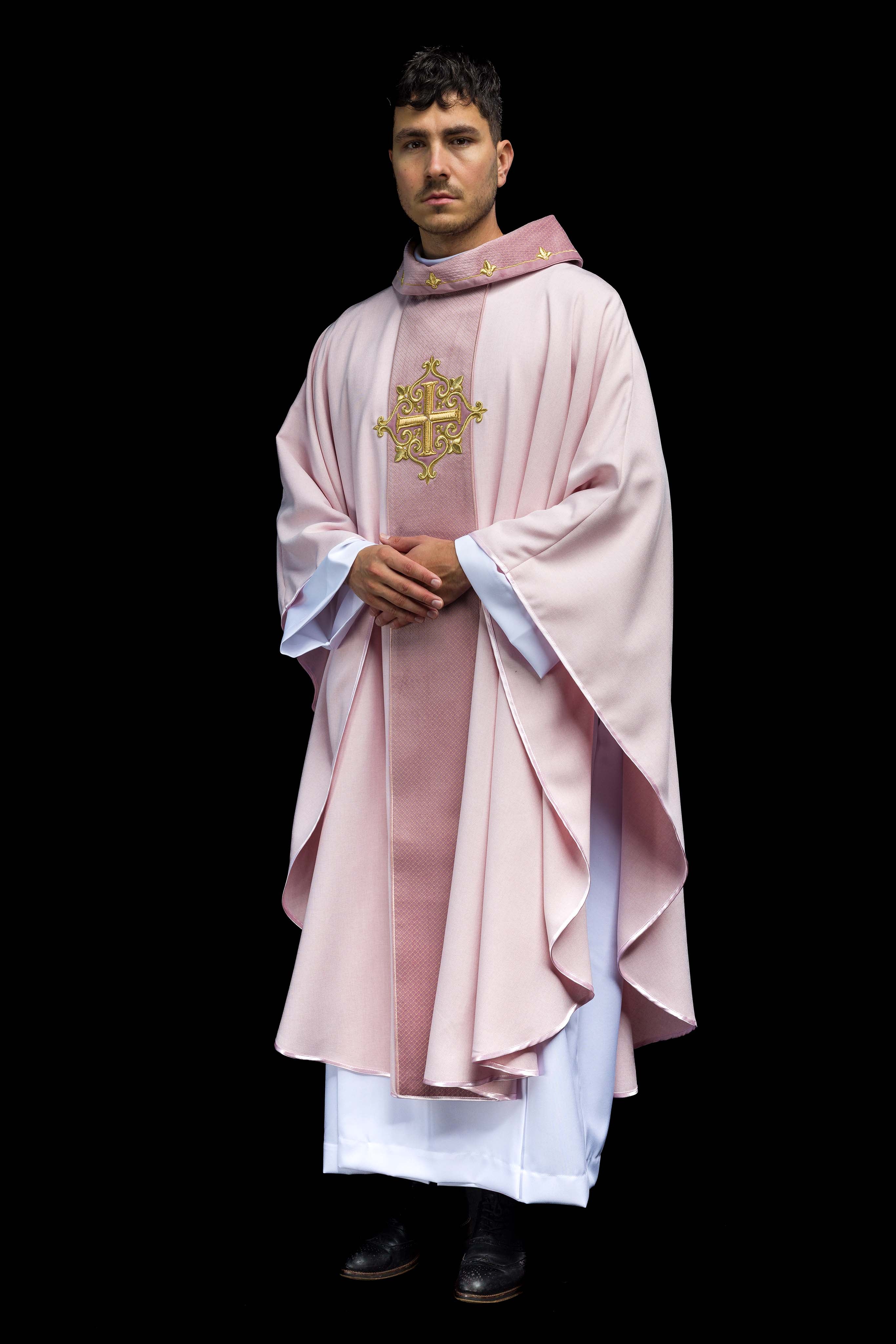 Pink Chasuble with Embroidered Cross Symbol
