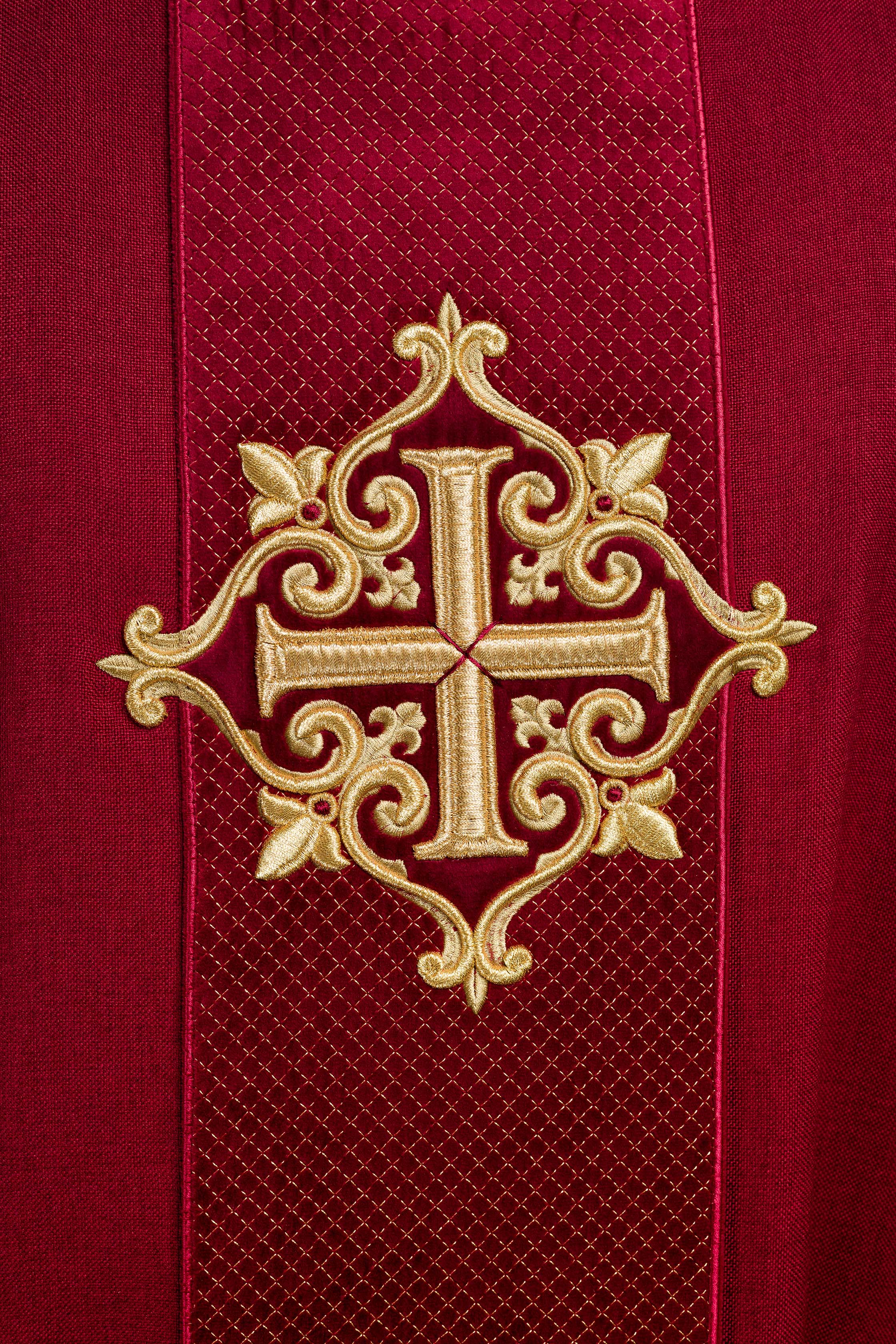 Chasuble with Velvet Red Band and Cross Embroidery