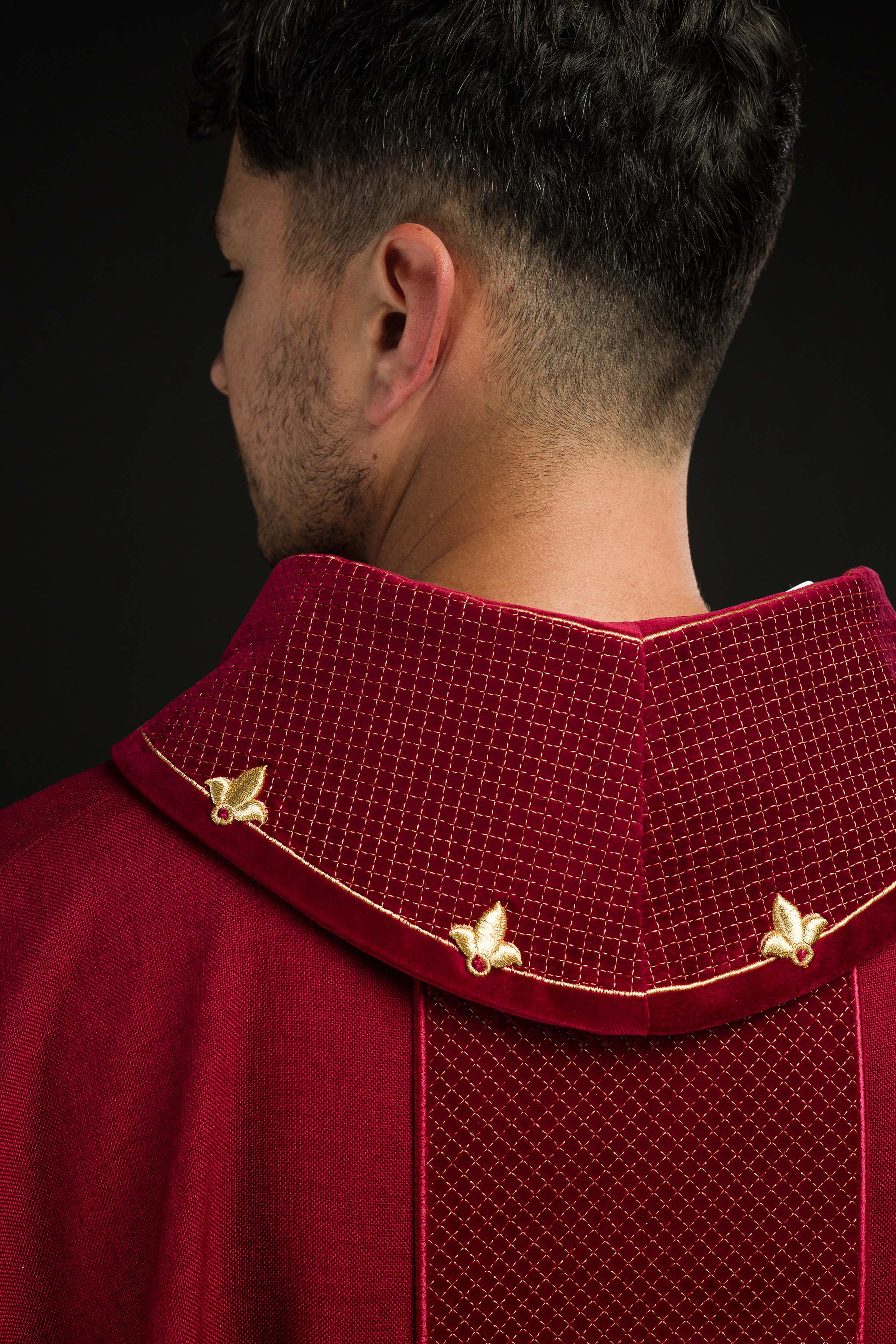 Chasuble with Velvet Red Band and Cross Embroidery