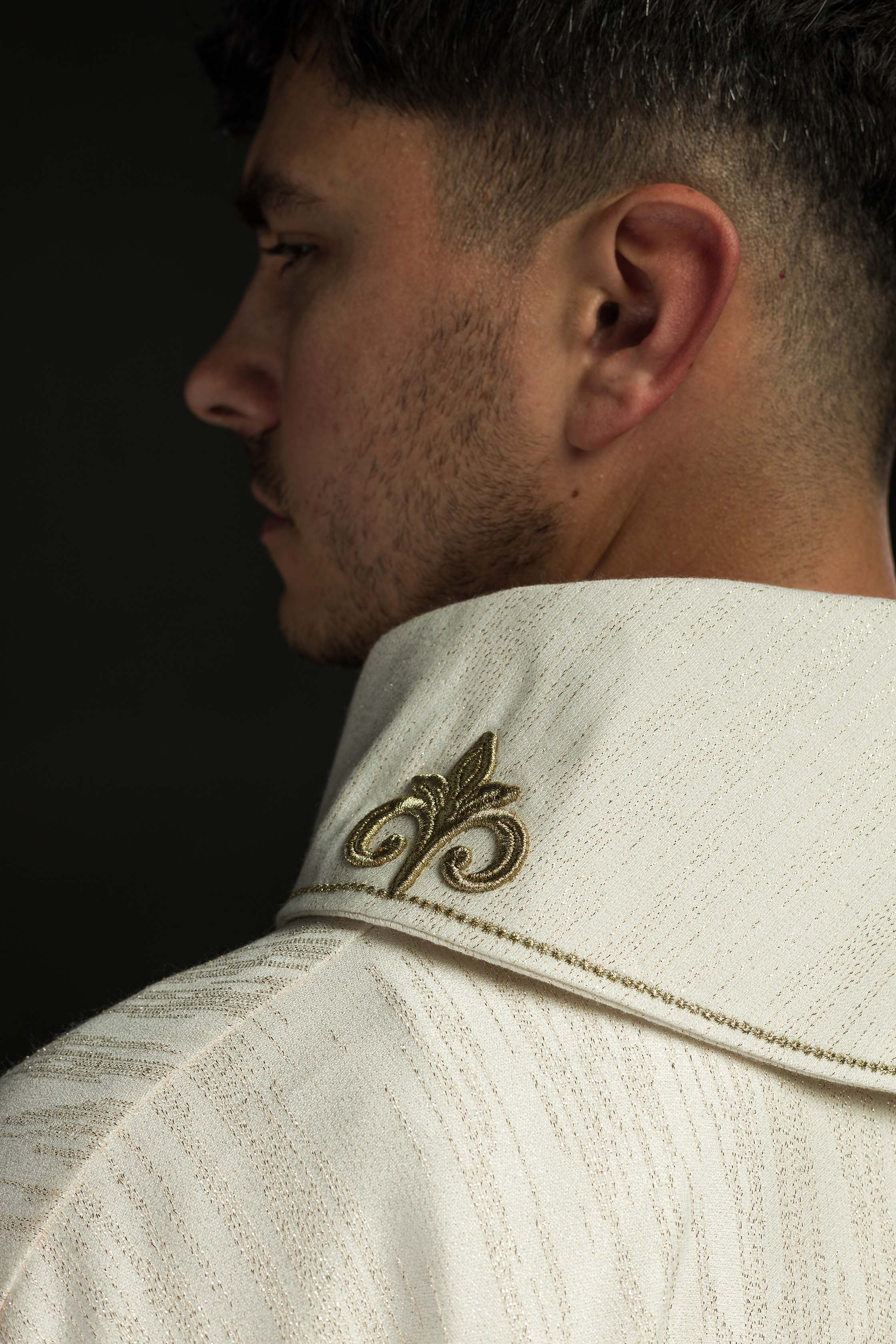 Ecru Liturgical Chasuble with Embroidered Cross – Ornamental Fabric - CHASUBLES.COM