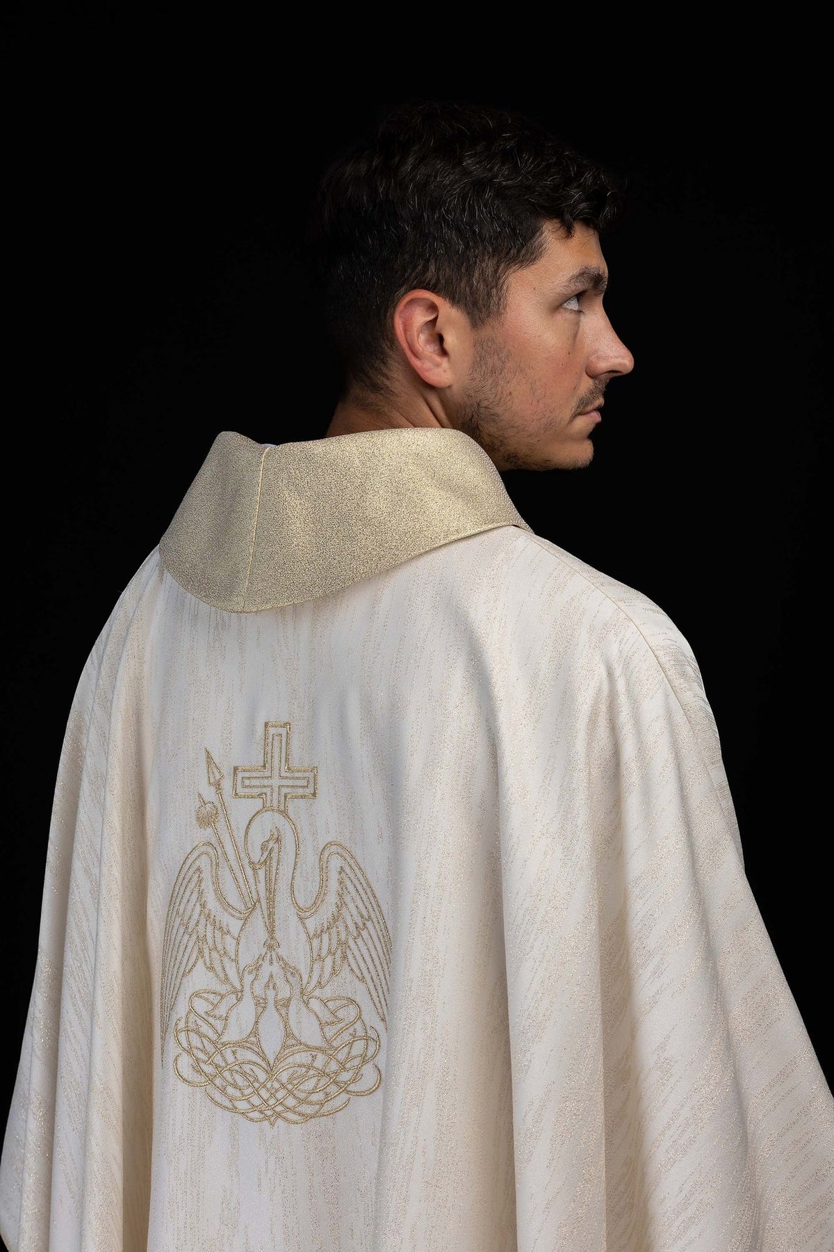 Ecru Chasuble with Gold Eucharistic Pelican Embroidery