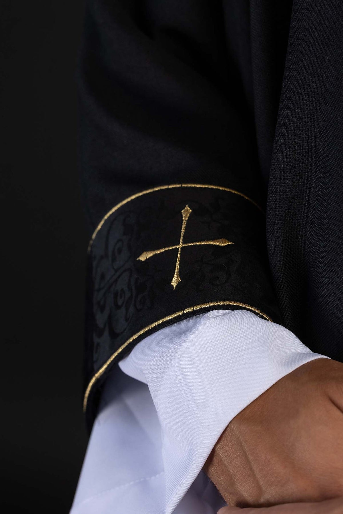 Black Chasuble with Embroidered Orphrey and Cross-Patterned Collar