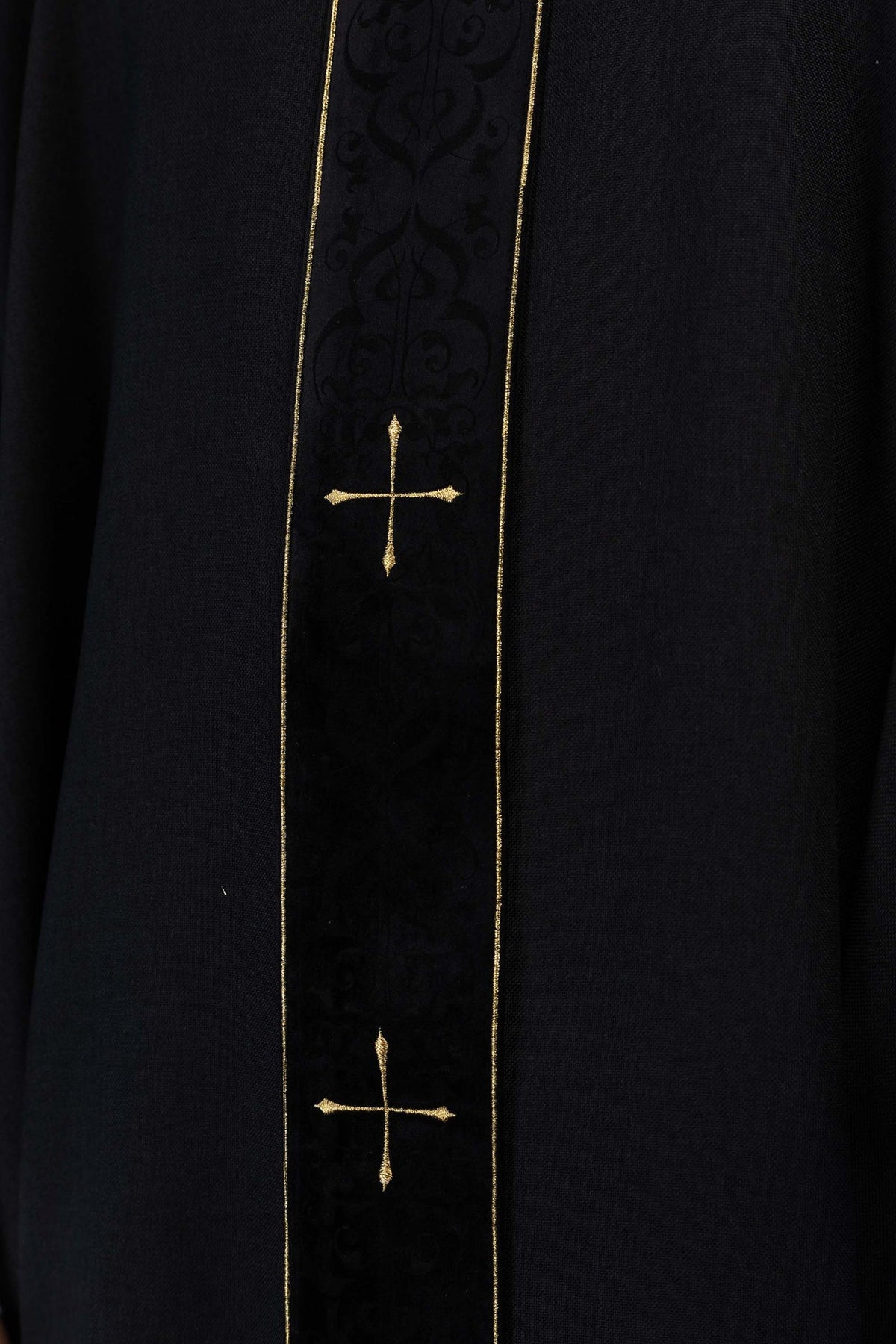 Black Chasuble with Embroidered Orphrey and Cross-Patterned Collar