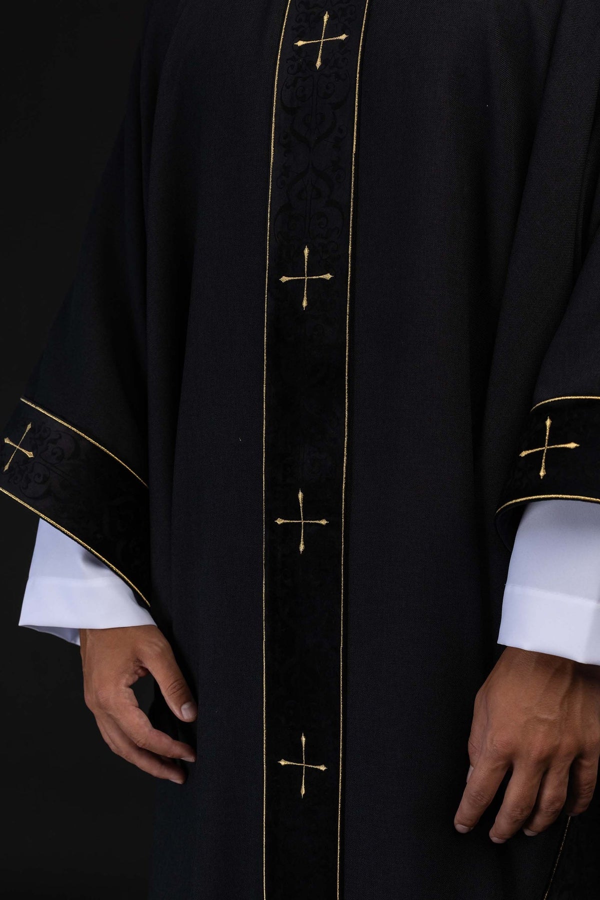 Black Chasuble with Embroidered Orphrey and Cross-Patterned Collar