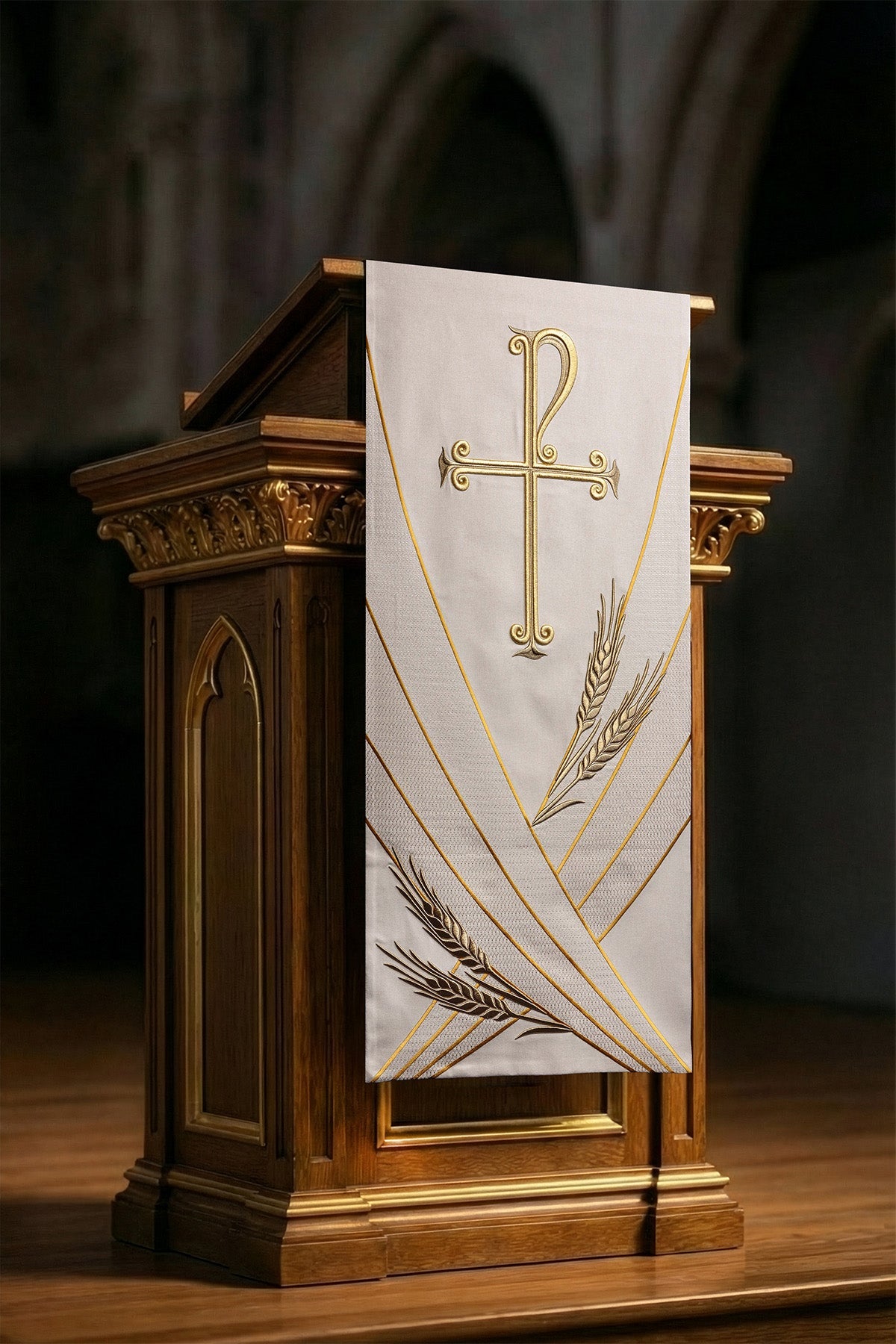 Ecru lectern cloth with PAX embroidery