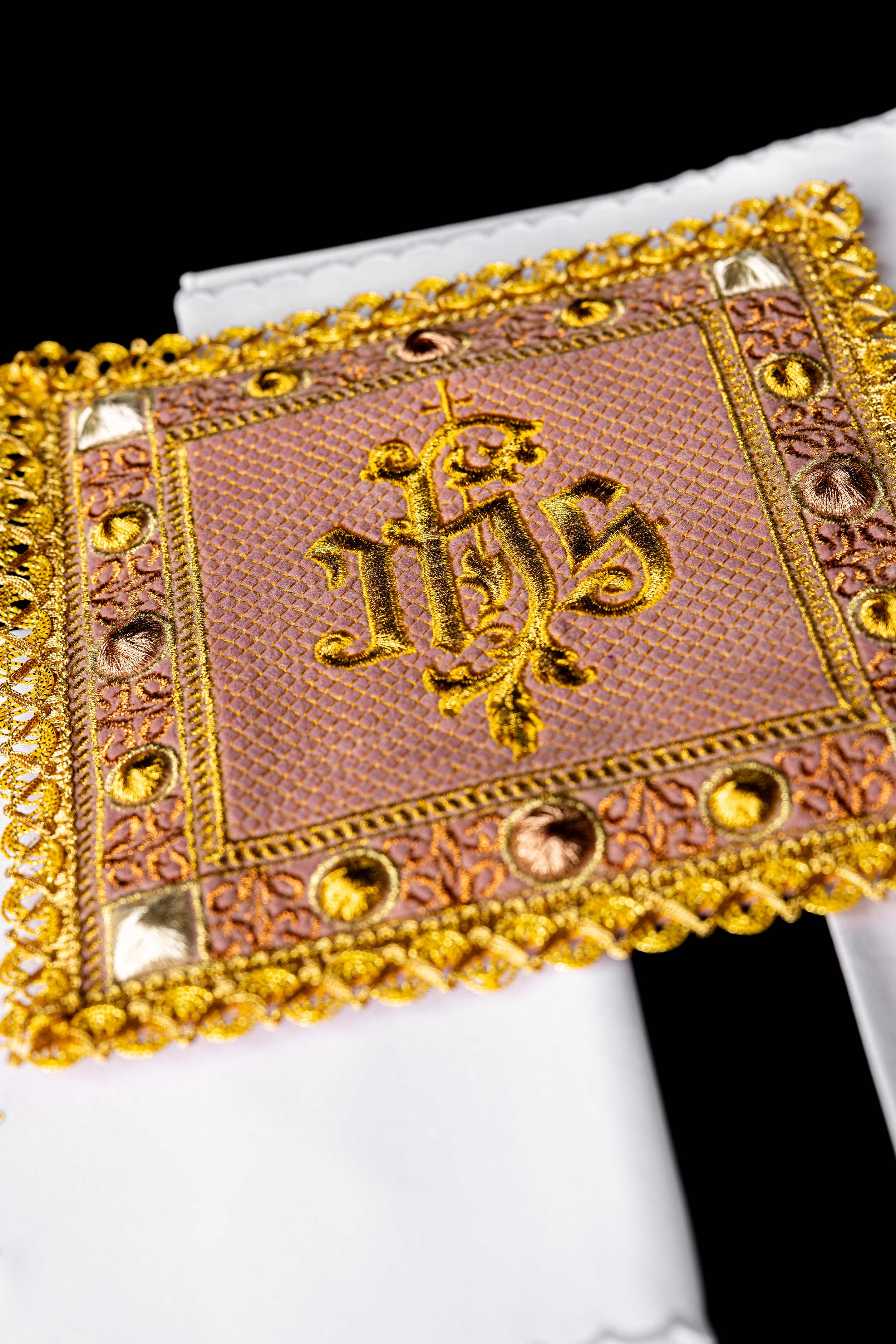 Velvet Altar Linens in pink with embroidered IHS symbol