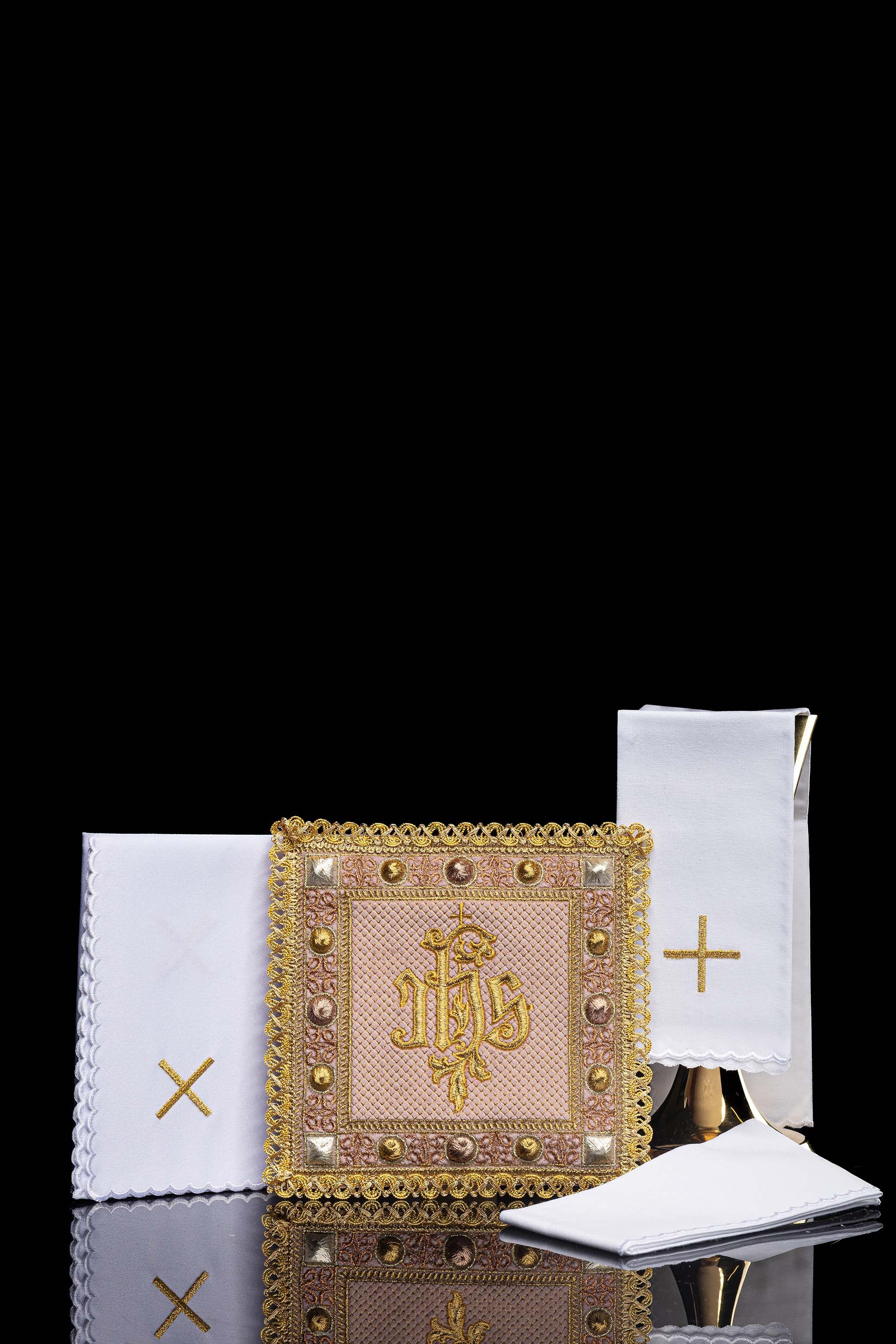 Velvet Altar Linens in pink with embroidered IHS symbol