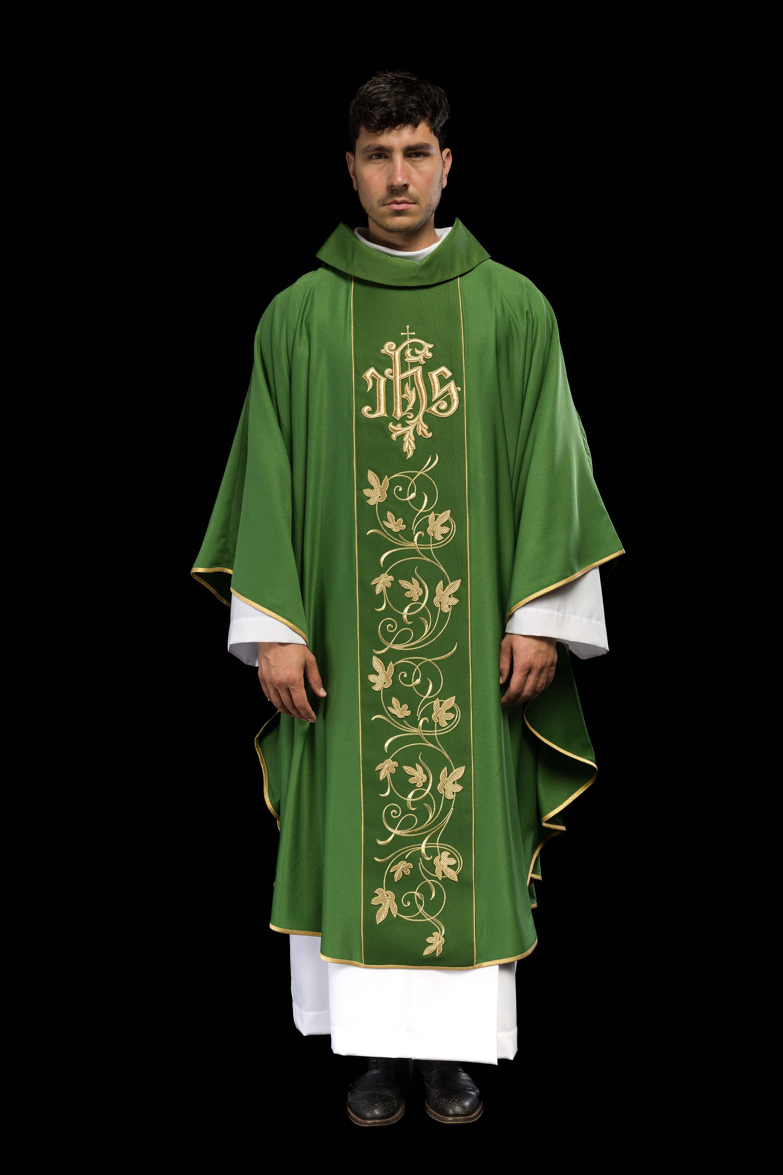 Green classic JHS embroidered chasuble - CHASUBLES.COM