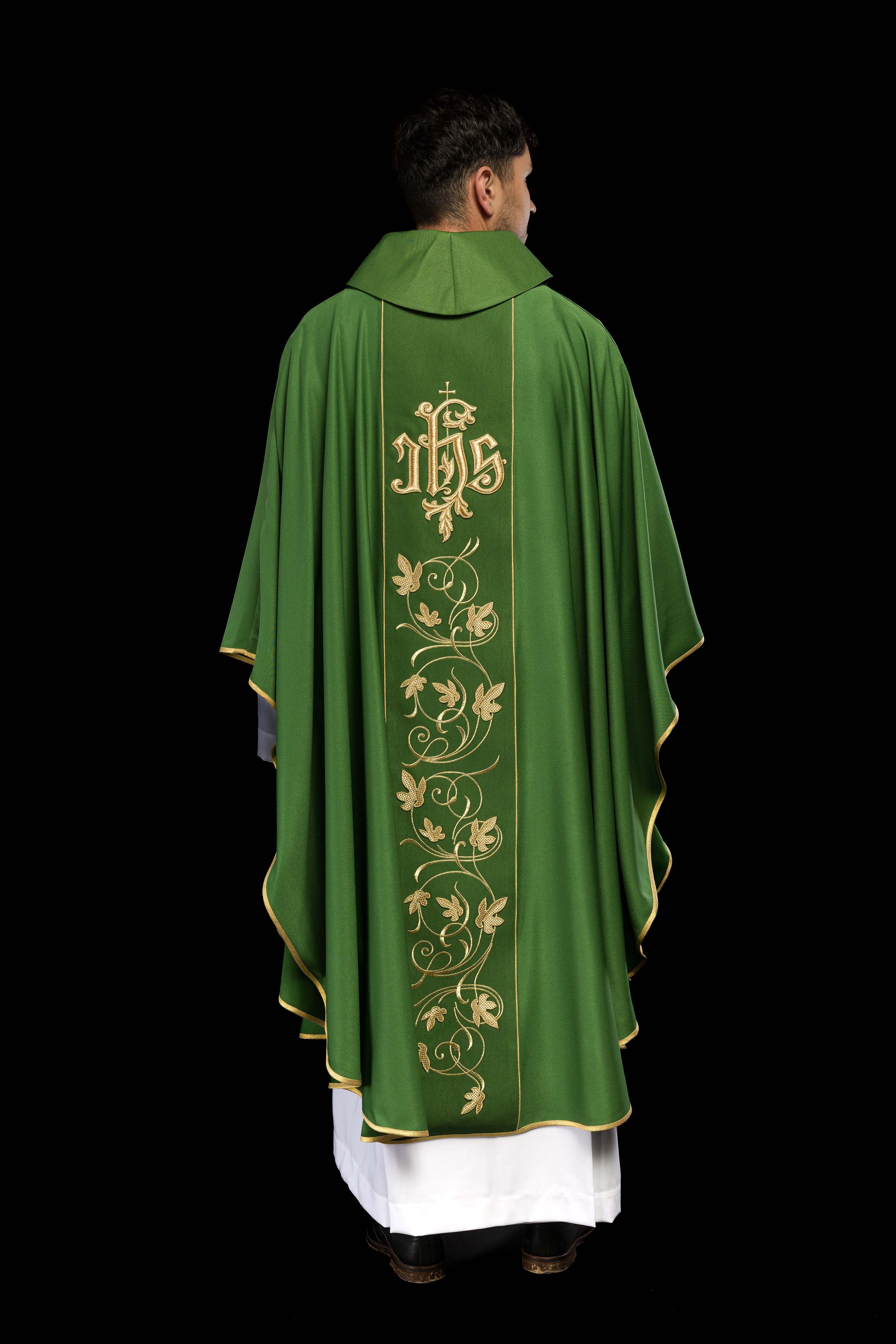 Green classic JHS embroidered chasuble - CHASUBLES.COM