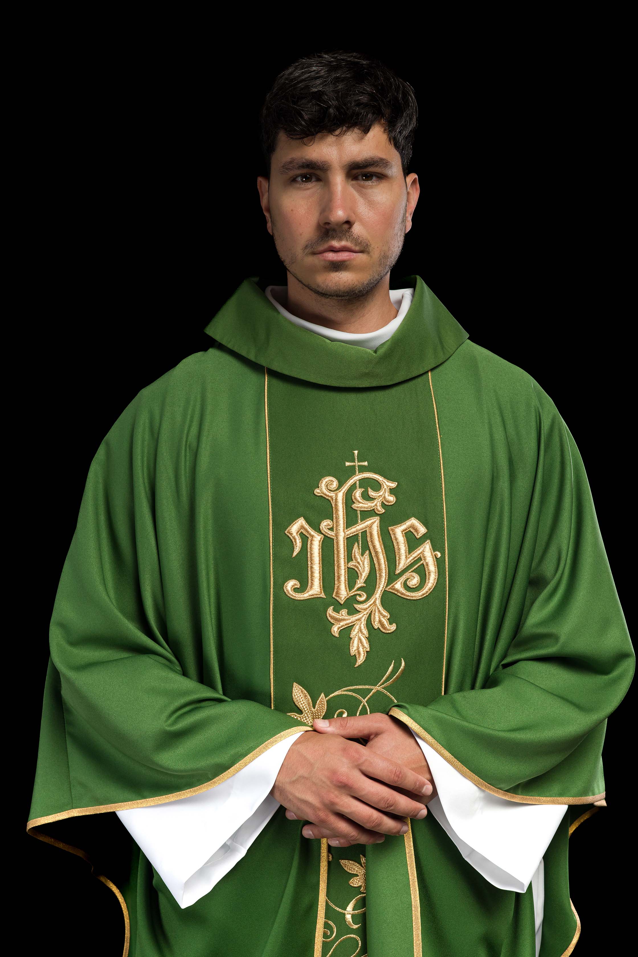 Green classic JHS embroidered chasuble - CHASUBLES.COM