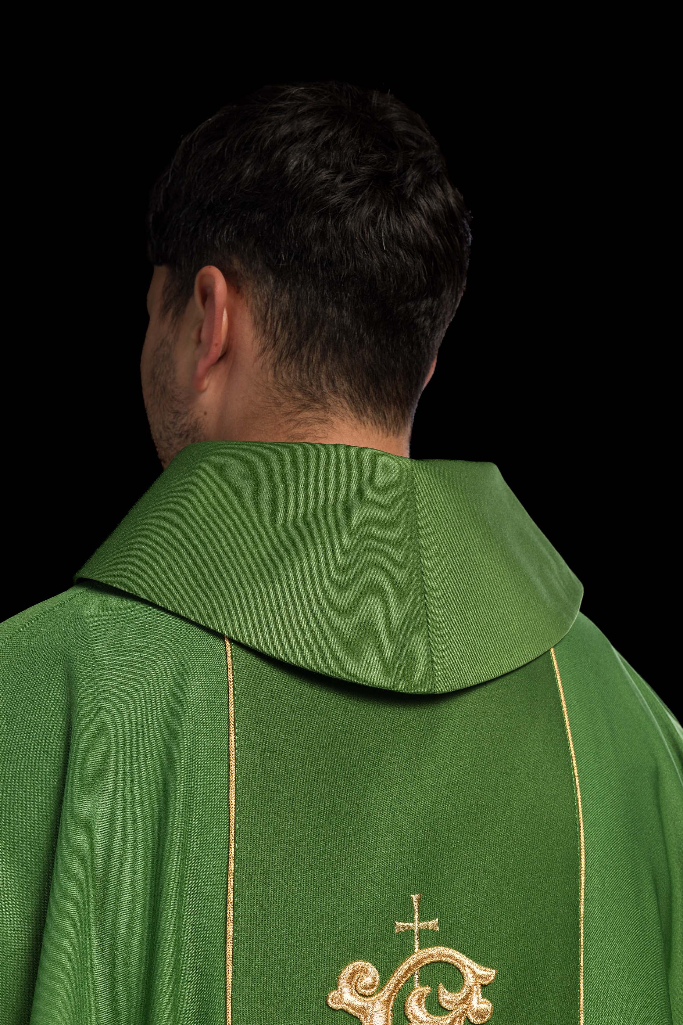 Green classic JHS embroidered chasuble - CHASUBLES.COM