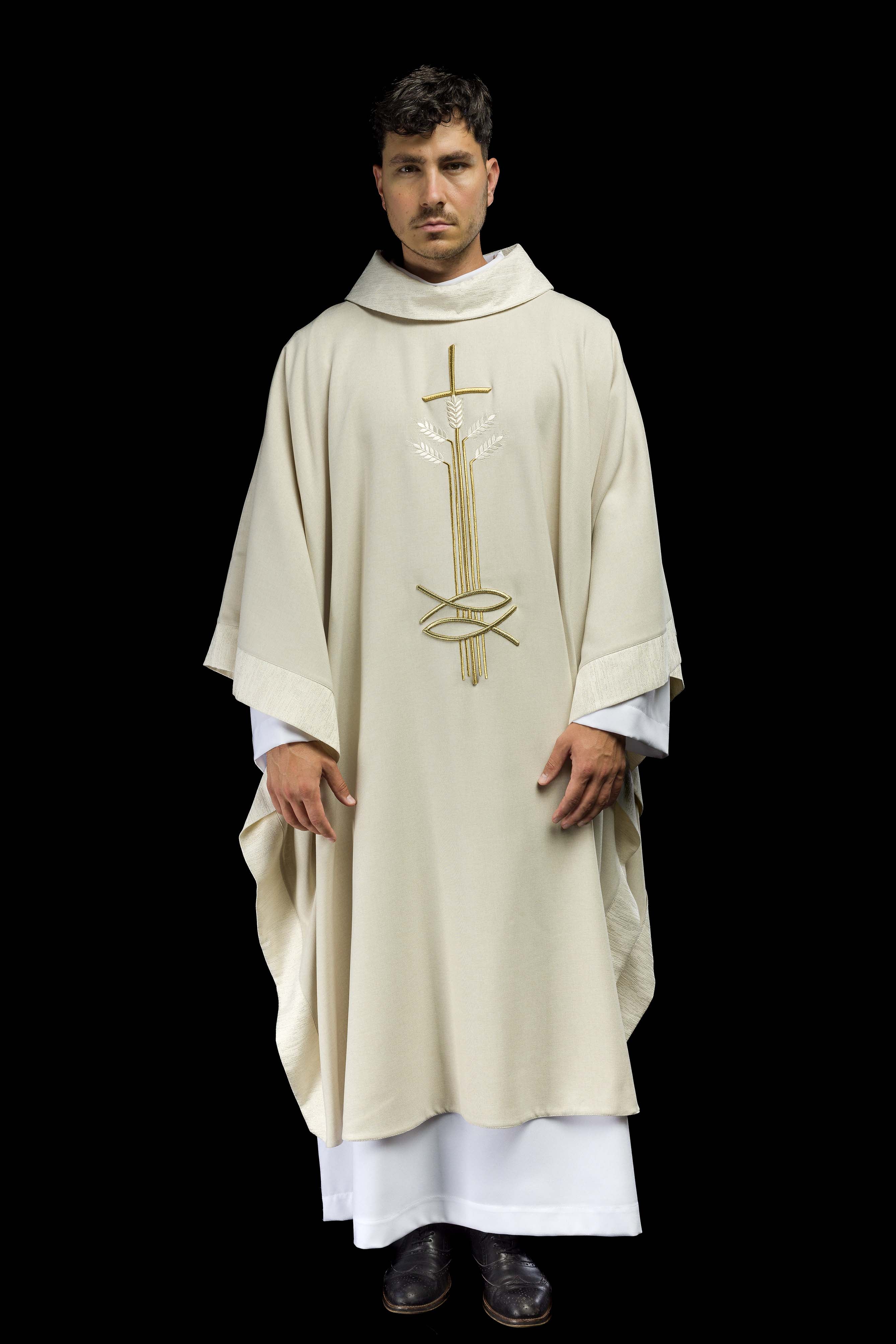 Chasuble with motif of cross, ears and fish - CHASUBLES.COM