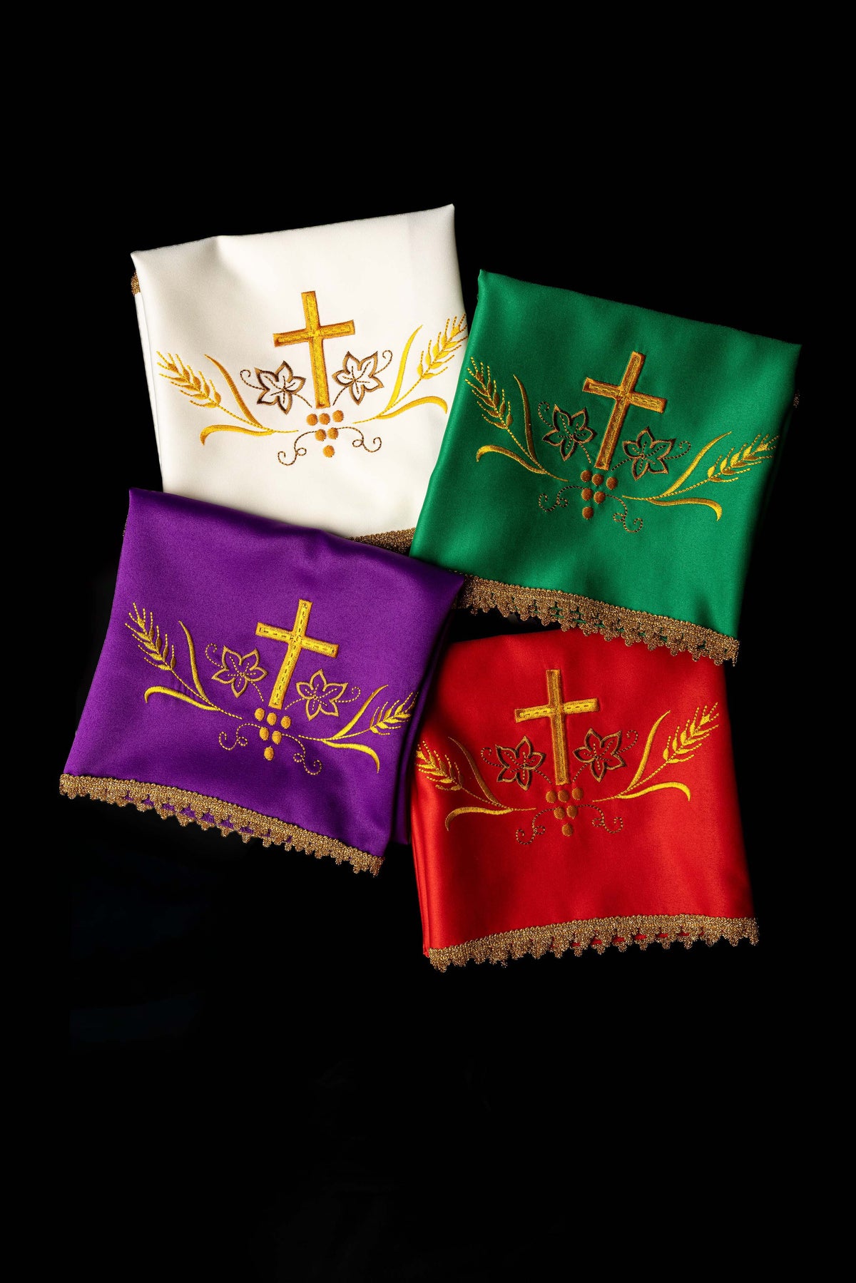 Set of Four Chalice Veils with Eucharistic Embroidery