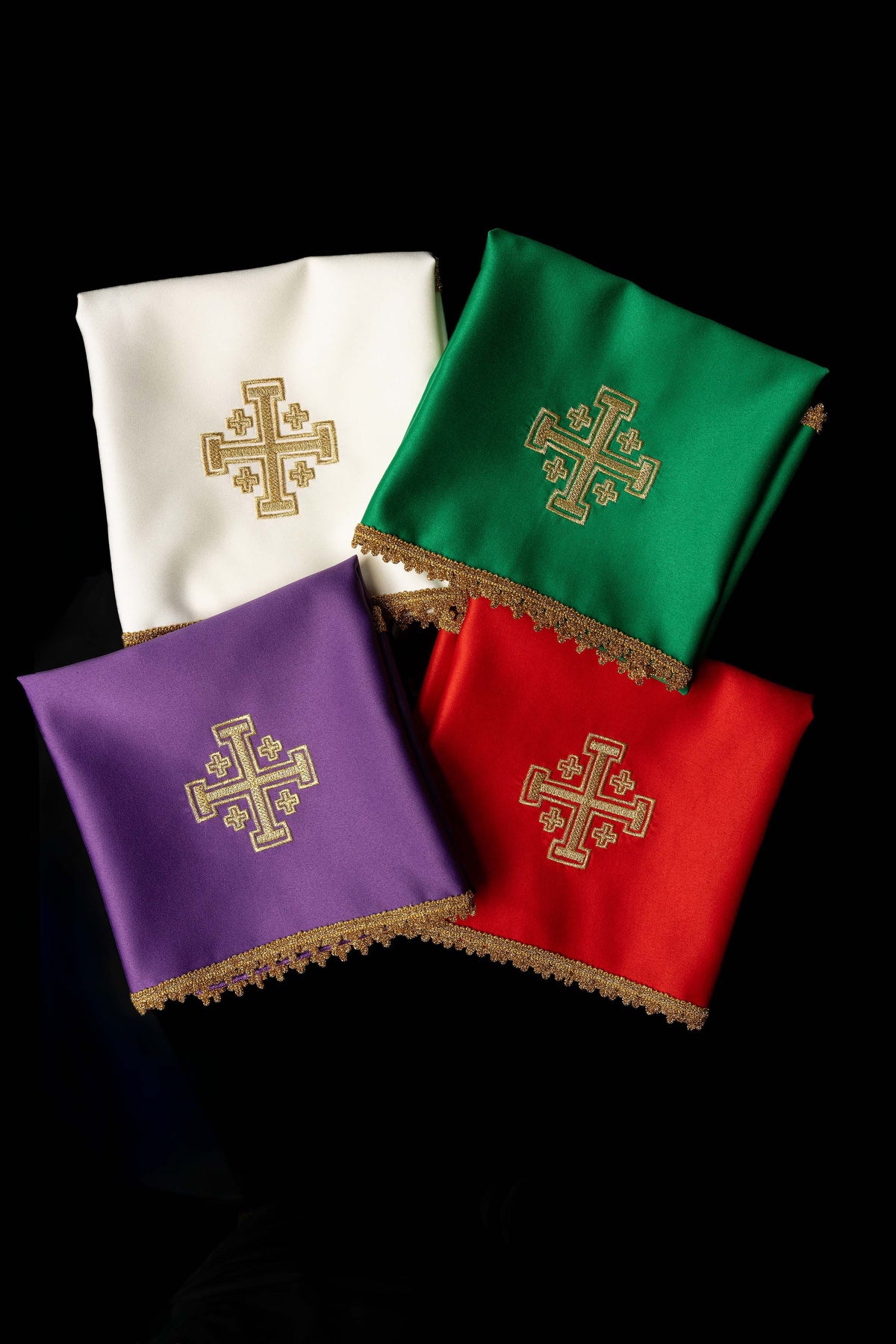 Set of Four Chalice Veils with Jerusalem Cross Embroidery