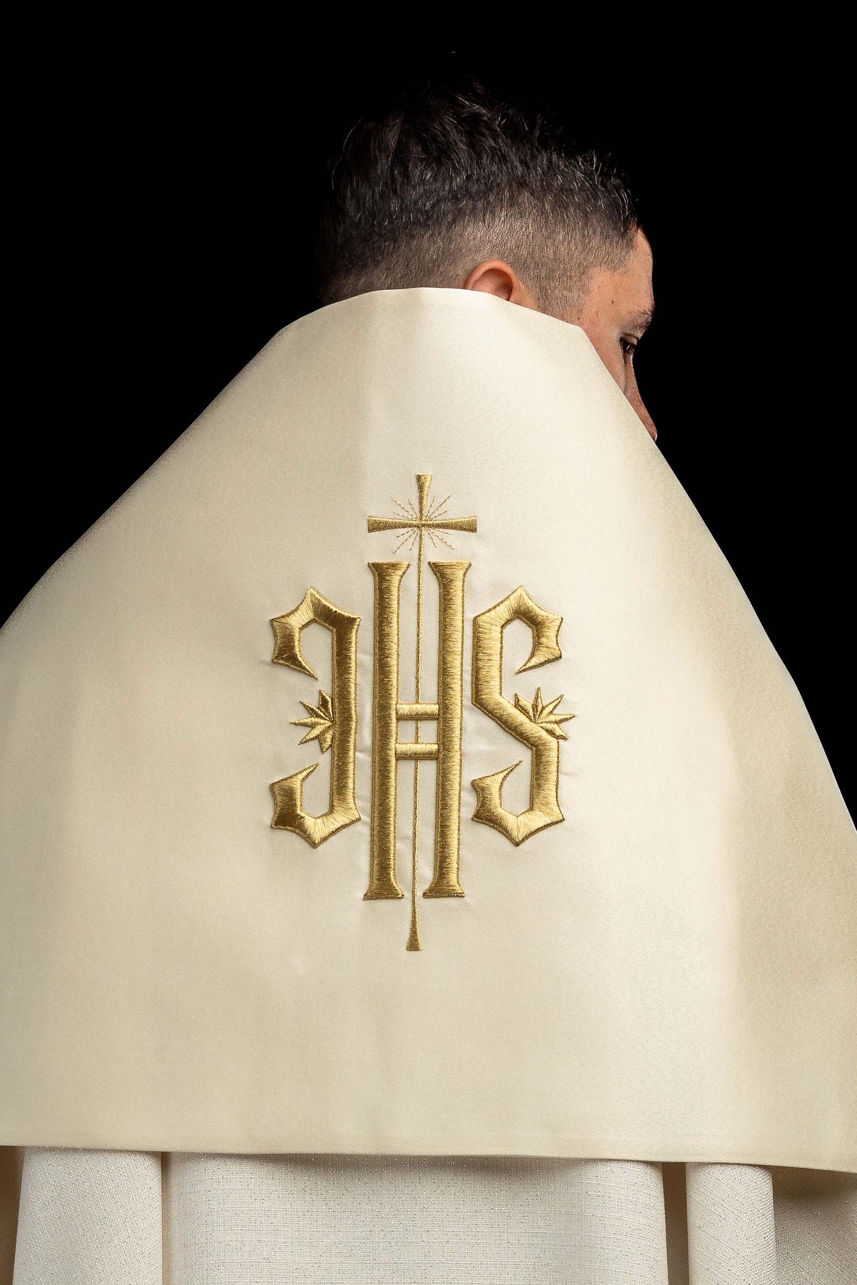 Ecru Humeral Veil with Embroidered IHS Symbol