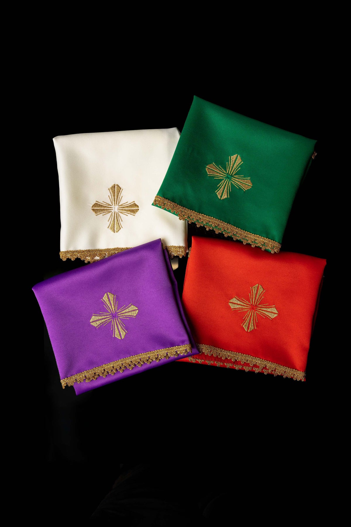 Set of Four Chalice Veils with Cross Embroidery