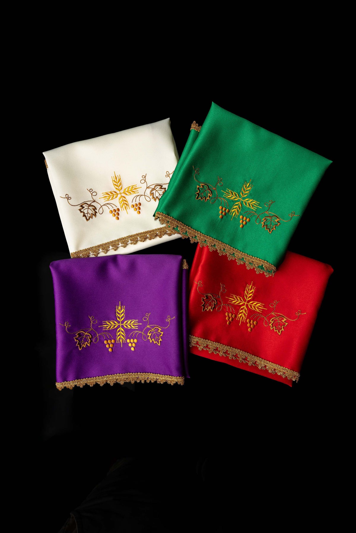 Set of Four Chalice Veils with Eucharistic Embroidery