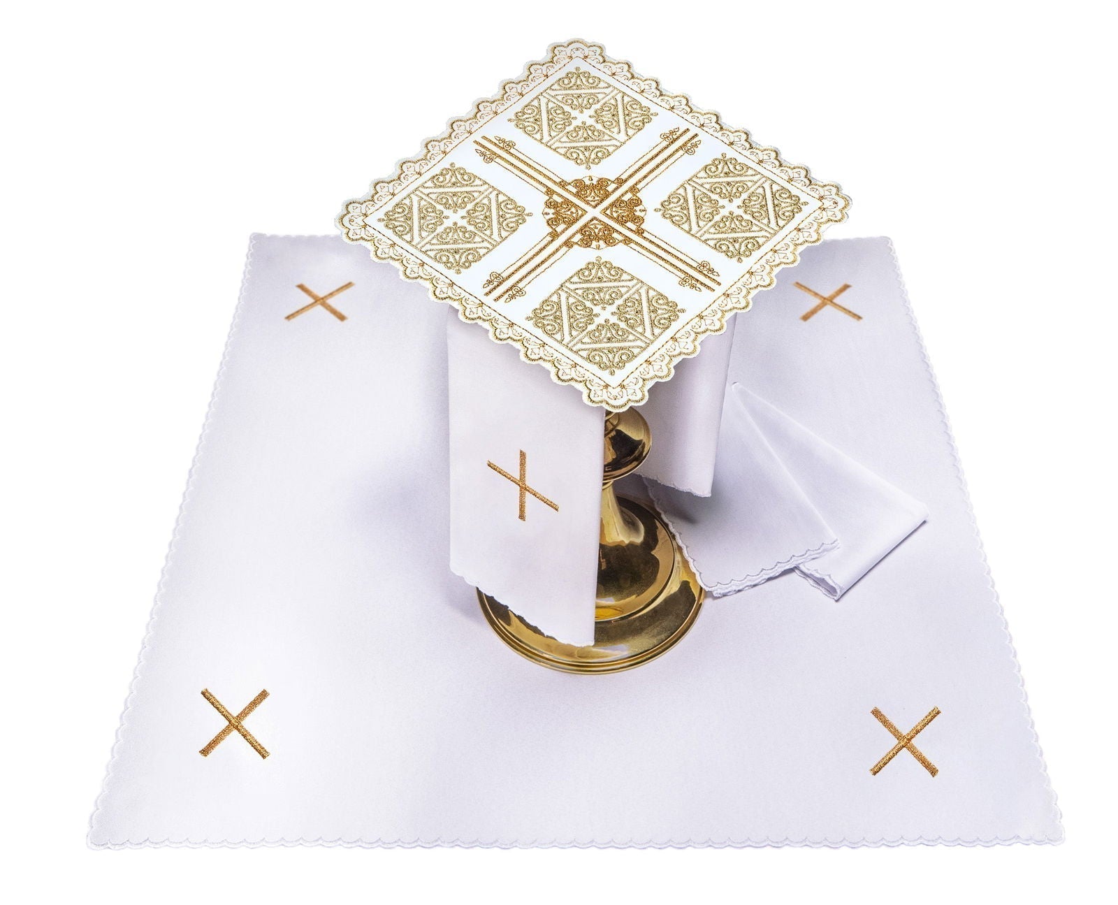 Altar linen set with cross motif embroidery S - 5558 - HAFTINAUSA.COM