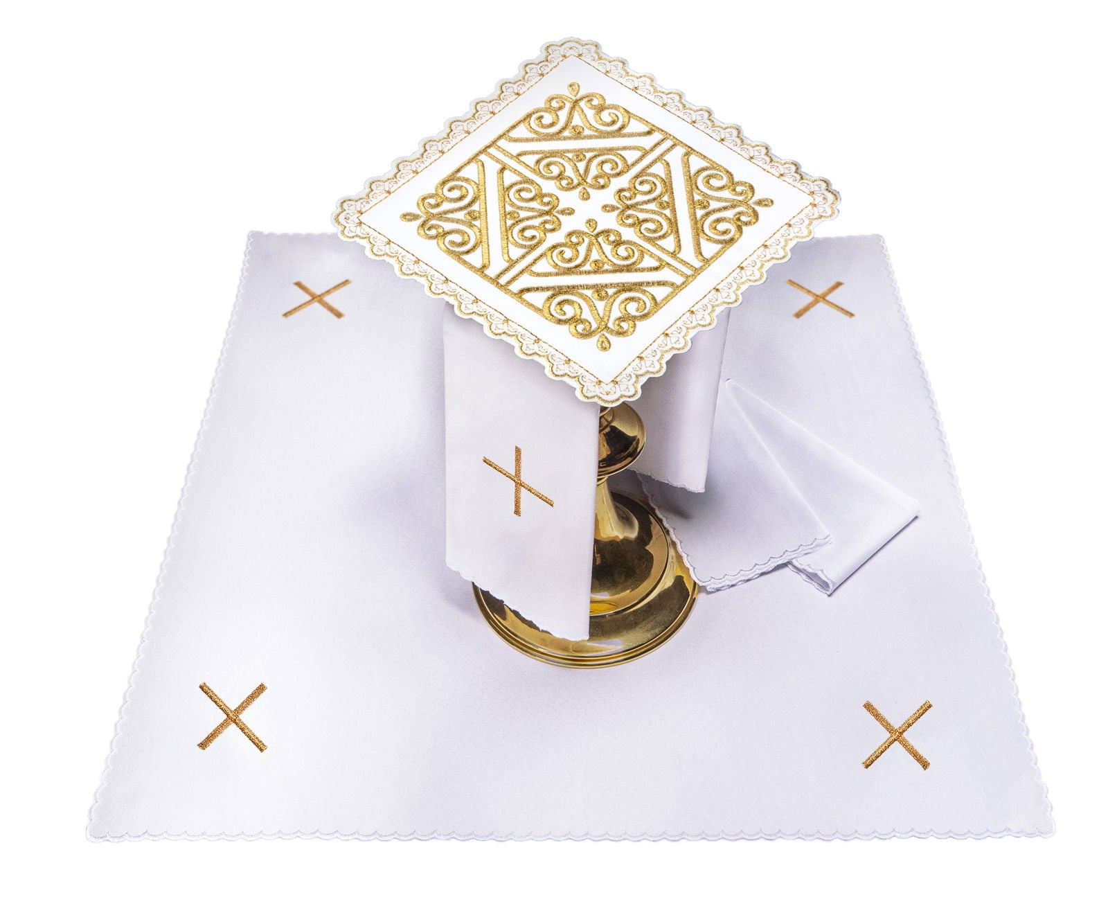 Altar linen set with gold embroidered cross motif S - 5560 - HAFTINAUSA.COM